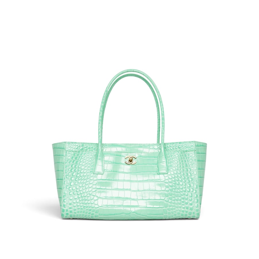 Chanel Small Tote Crocodile Embossed Calfskin & Gold-Tone Metal Turquise