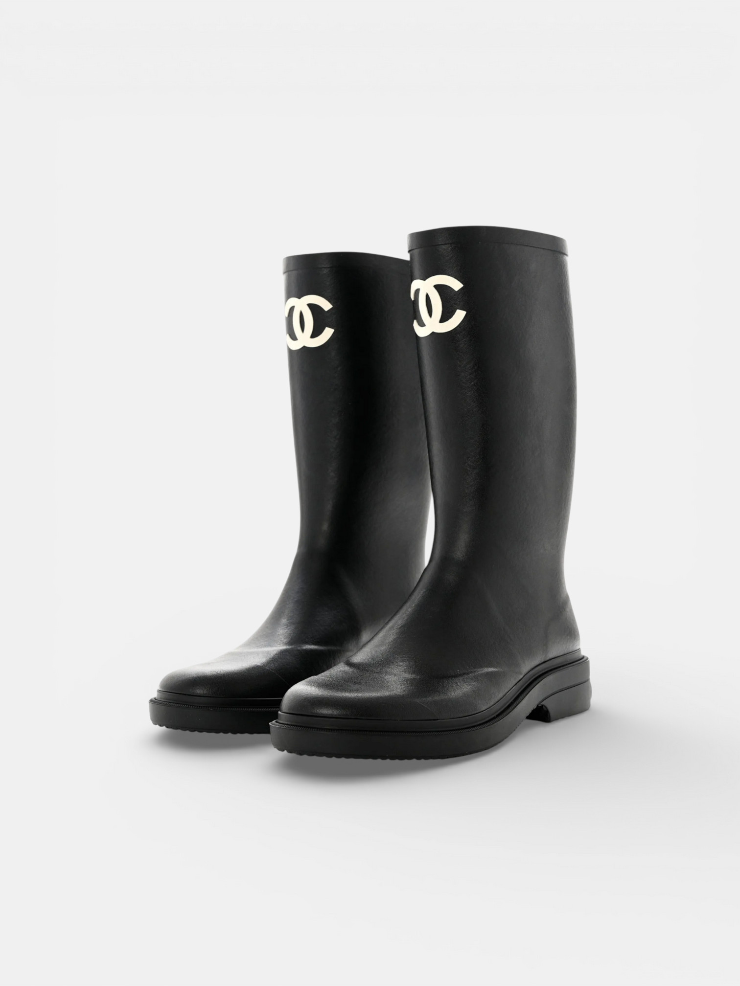 Chanel Chanel Rain Boots Black – close-up detail view in premium quality with AA+ craftsmanship