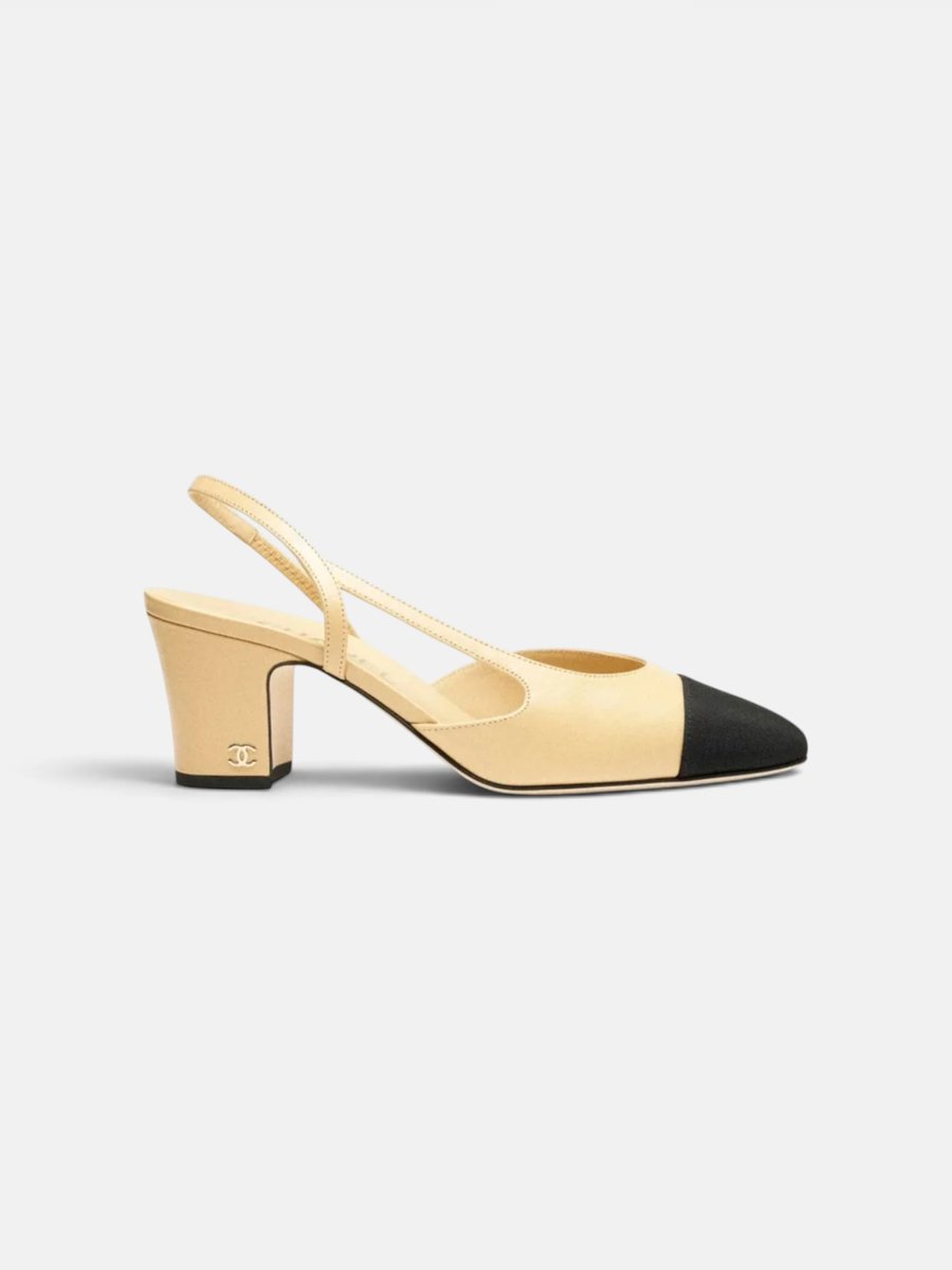 Chanel  Slingback Heels In Goatskin And Grosgrain Beige
