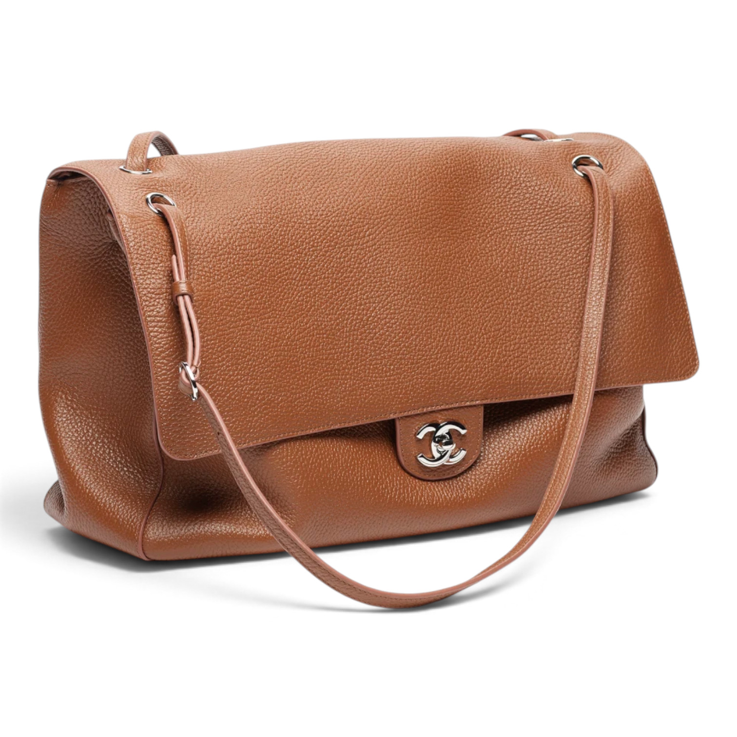Chanel Chanel Maxi Flap Bag Grained Calfskin & Silver-Metal Camel – close-up detail view in premium quality with AA+ craftsmanship