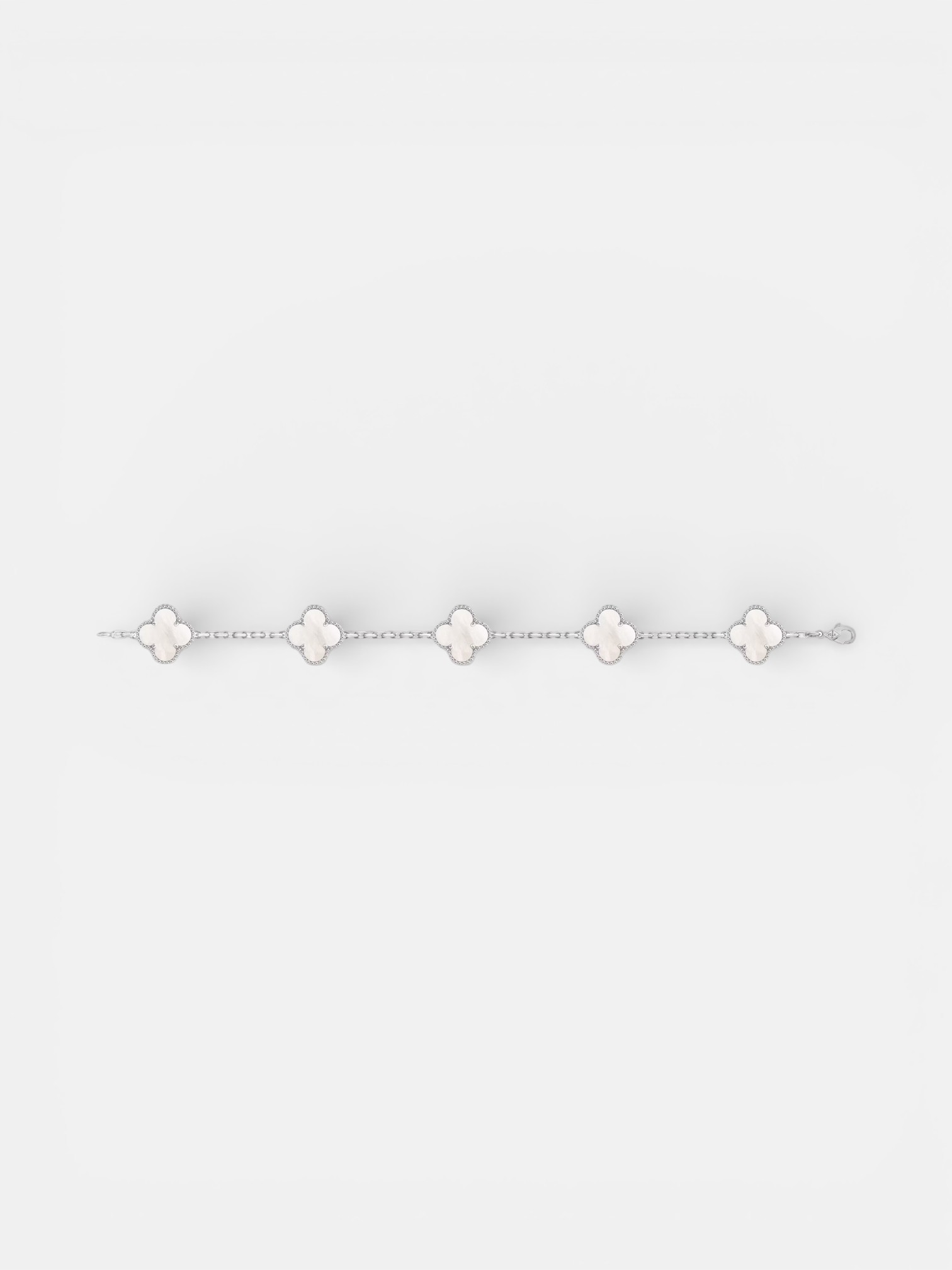 Van Van Cleef Alhambra Bracelet Silver Pearl – side profile view in premium quality with AA+ craftsmanship