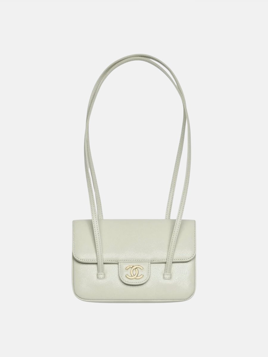 Chanel Clutch With Leather Strap Grained Shiny Calfskin & Gold Tone Metal Light Green