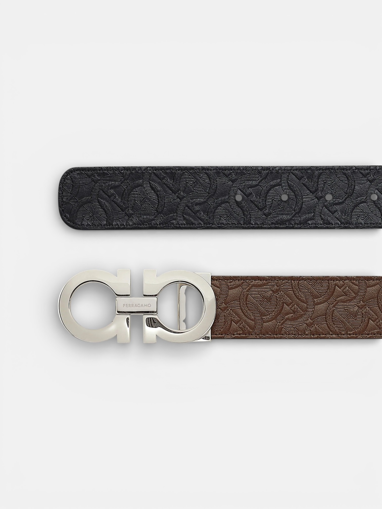 Ferregamo Ferregamo Reversible and Adjustable Belt Tabacco Black – side profile view in premium quality with AA+ craftsmanship