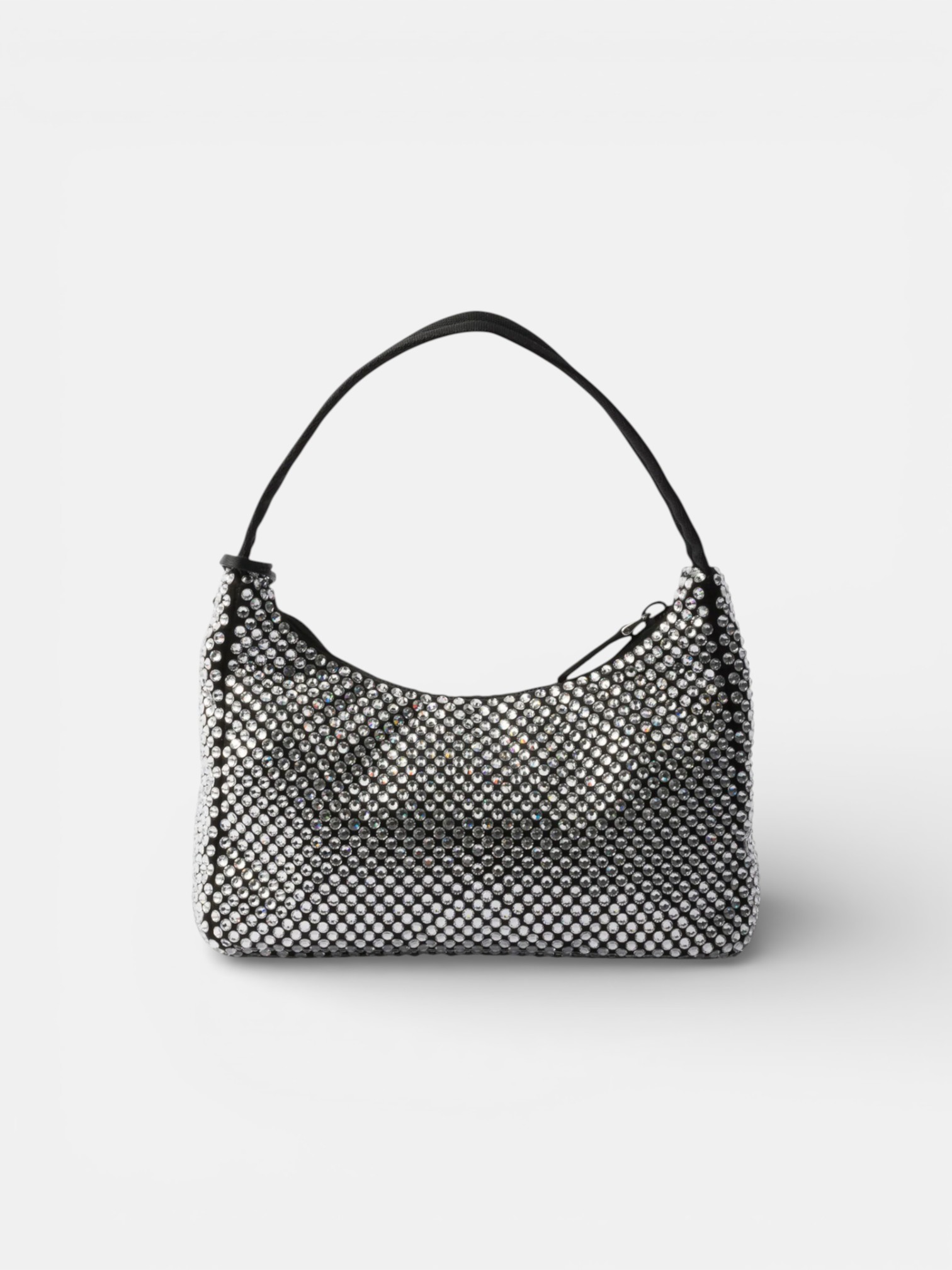 Prada Prada Re-Edition Mini Satin Bag with Crystals Black – close-up detail view in premium quality with AA+ craftsmanship