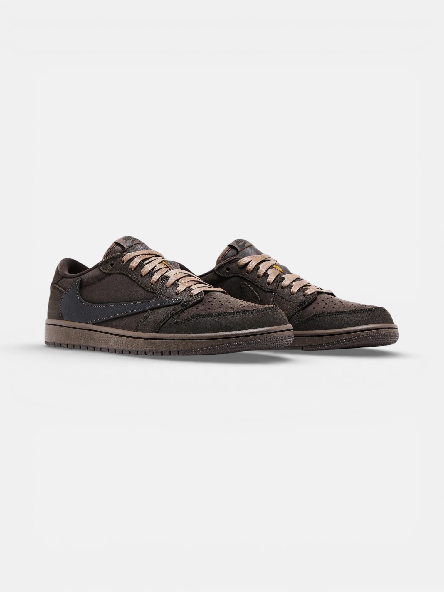 Jordan Jordan 1 Low Travis Scott Velvet Brown – detail view in premium quality with AA+ craftsmanship