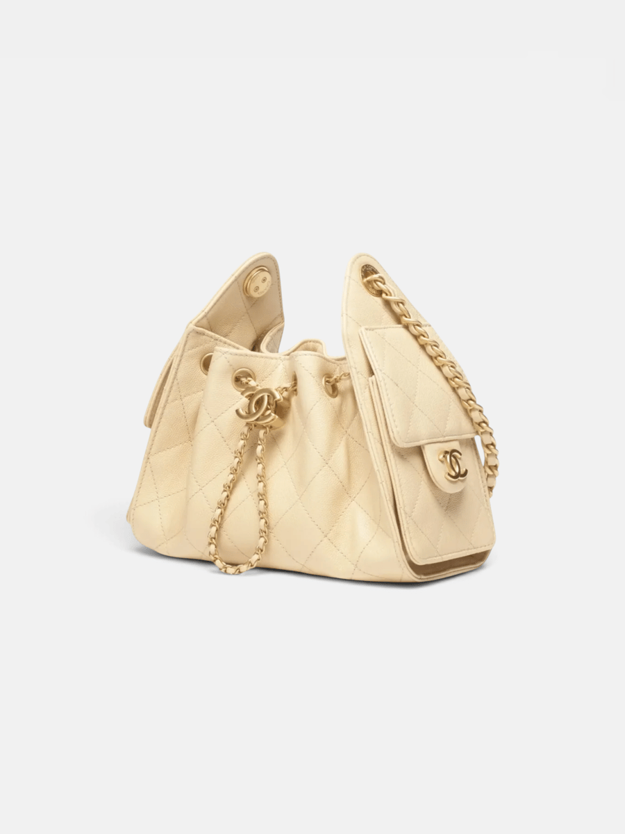 Chanel 25 Mini Handbag Grained Calfskin & Gold-Tone Metal in Beige - Preview