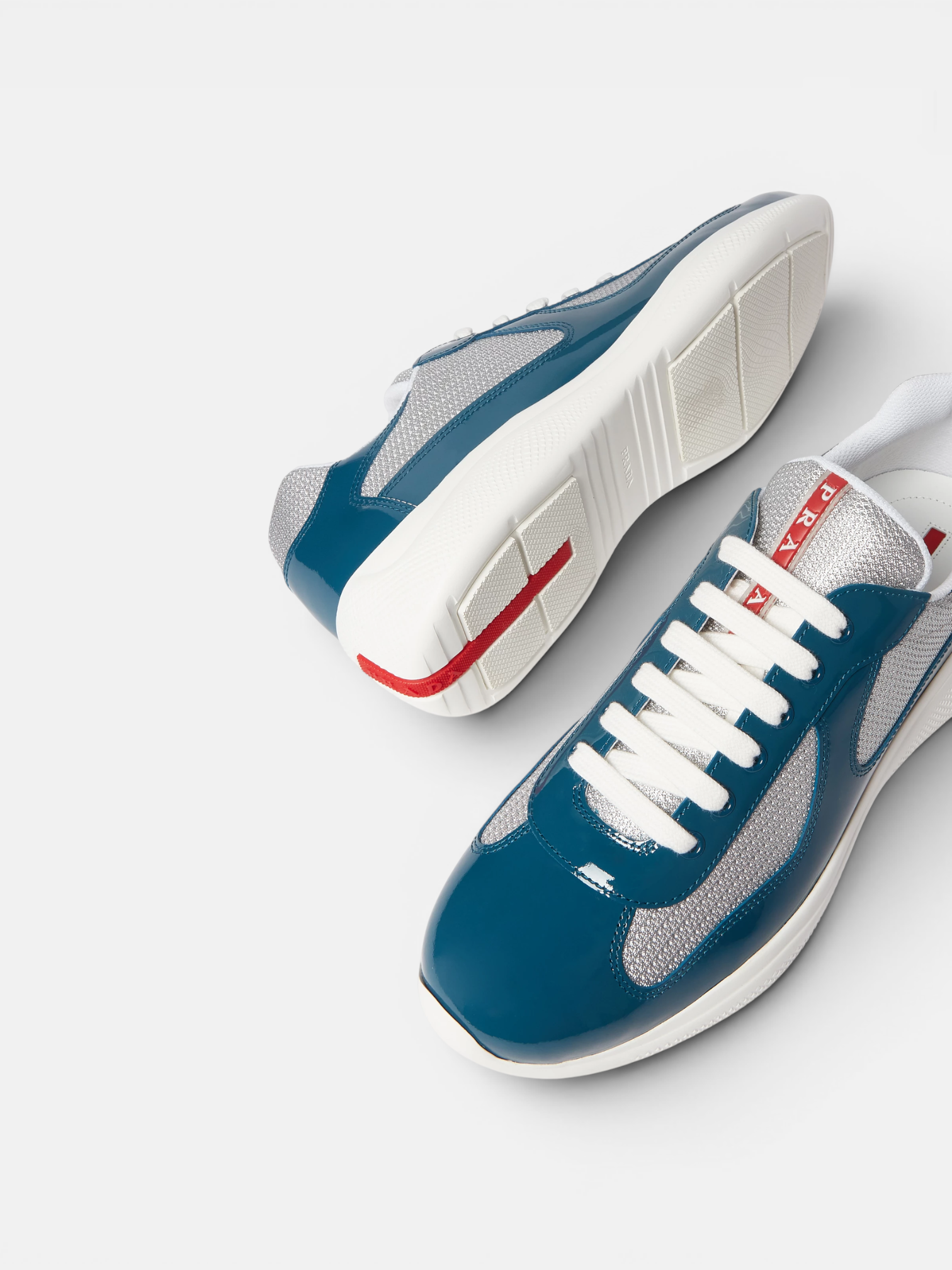 Prada Prada Cups Sneaker Blue/Grey – close-up detail view in premium quality with AA+ craftsmanship