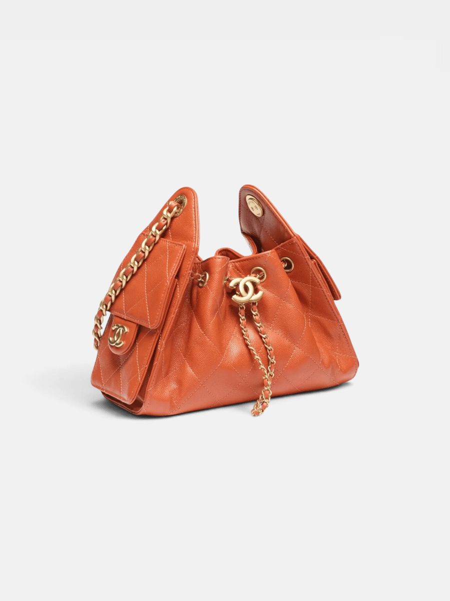 Chanel 25 Mini Handbag Grained Calfskin & Gold-Tone Metal in Dark Orange - Preview