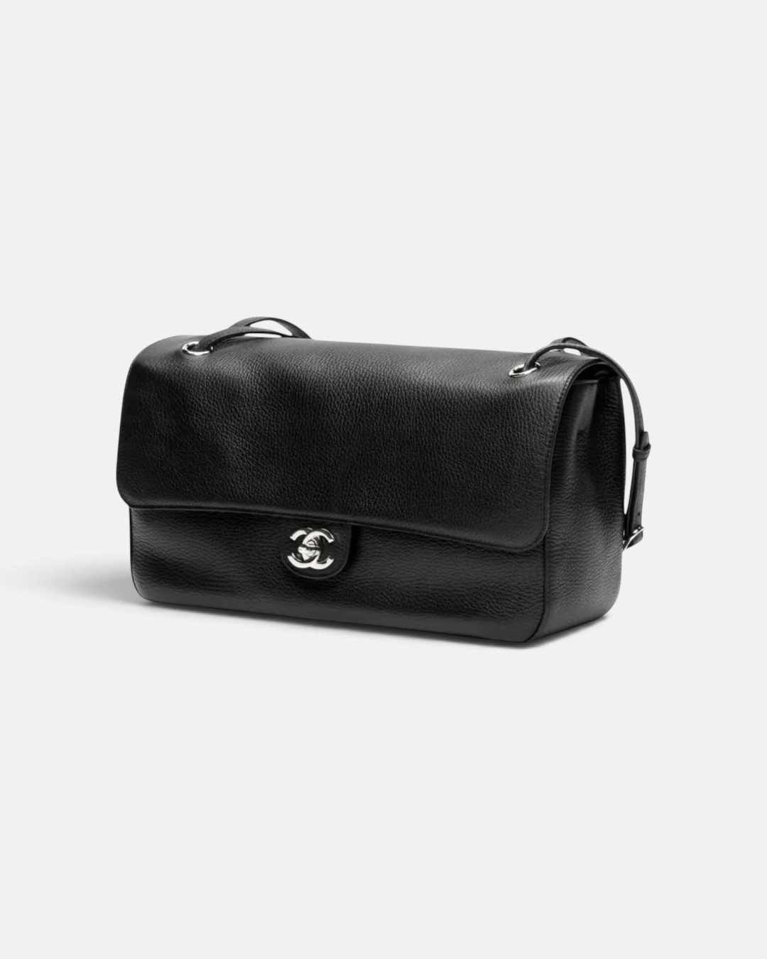 Chanel Chanel Maxi Flap Bag Black Grained Calfskin & Silver Metal – back view in premium quality with AA+ craftsmanship