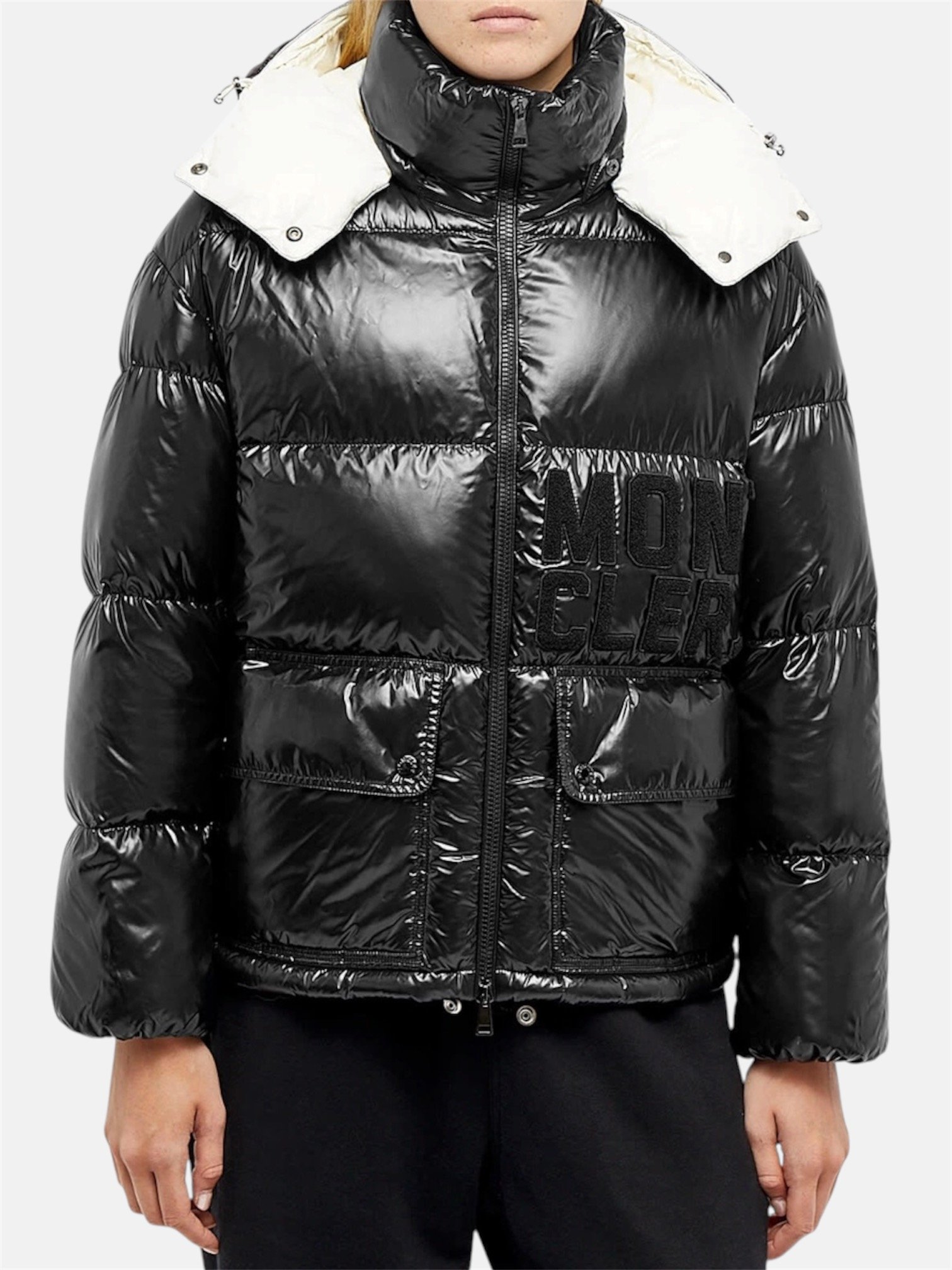 Moncler Moncler Abbaye Short Down Jacket Black – side profile view in premium quality with AA+ craftsmanship