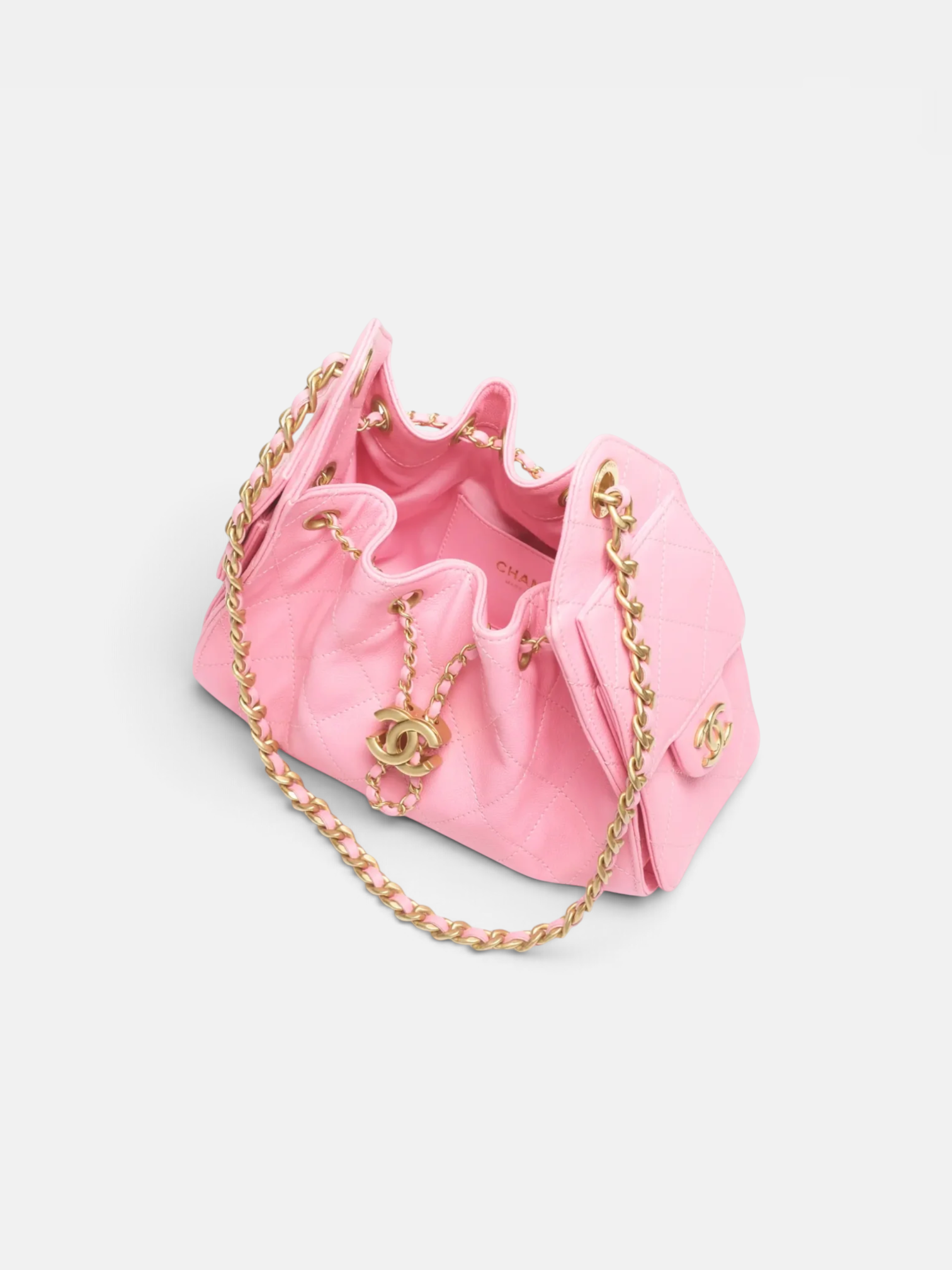Chanel Chanel 25 Mini Handbag Grained Calfskin & Gold-Tone Metal in Pink – close-up detail view in premium quality with AA+ craftsmanship