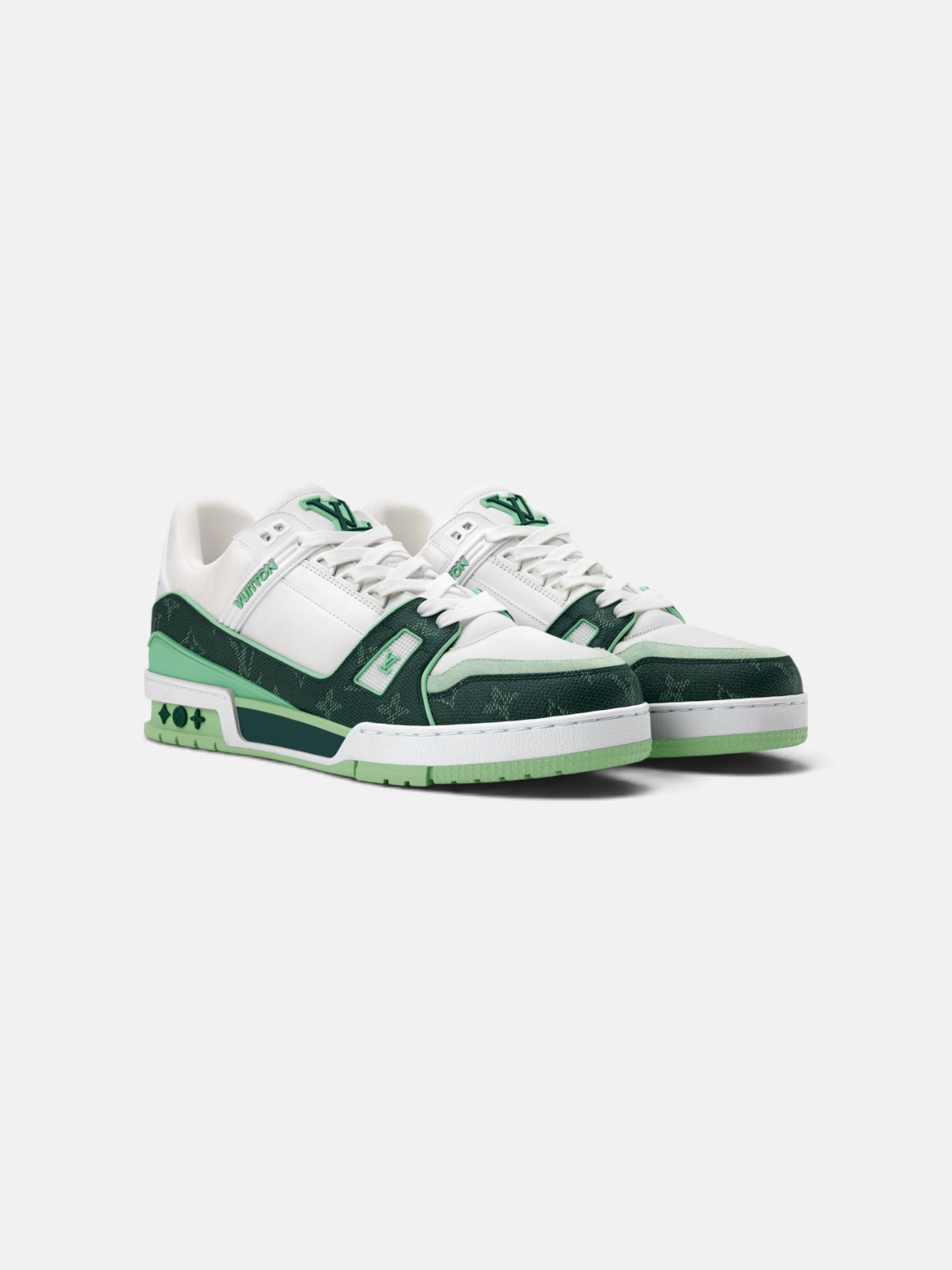 Louis Louis Vuitton Trainer Green White – back view in premium quality with AA+ craftsmanship