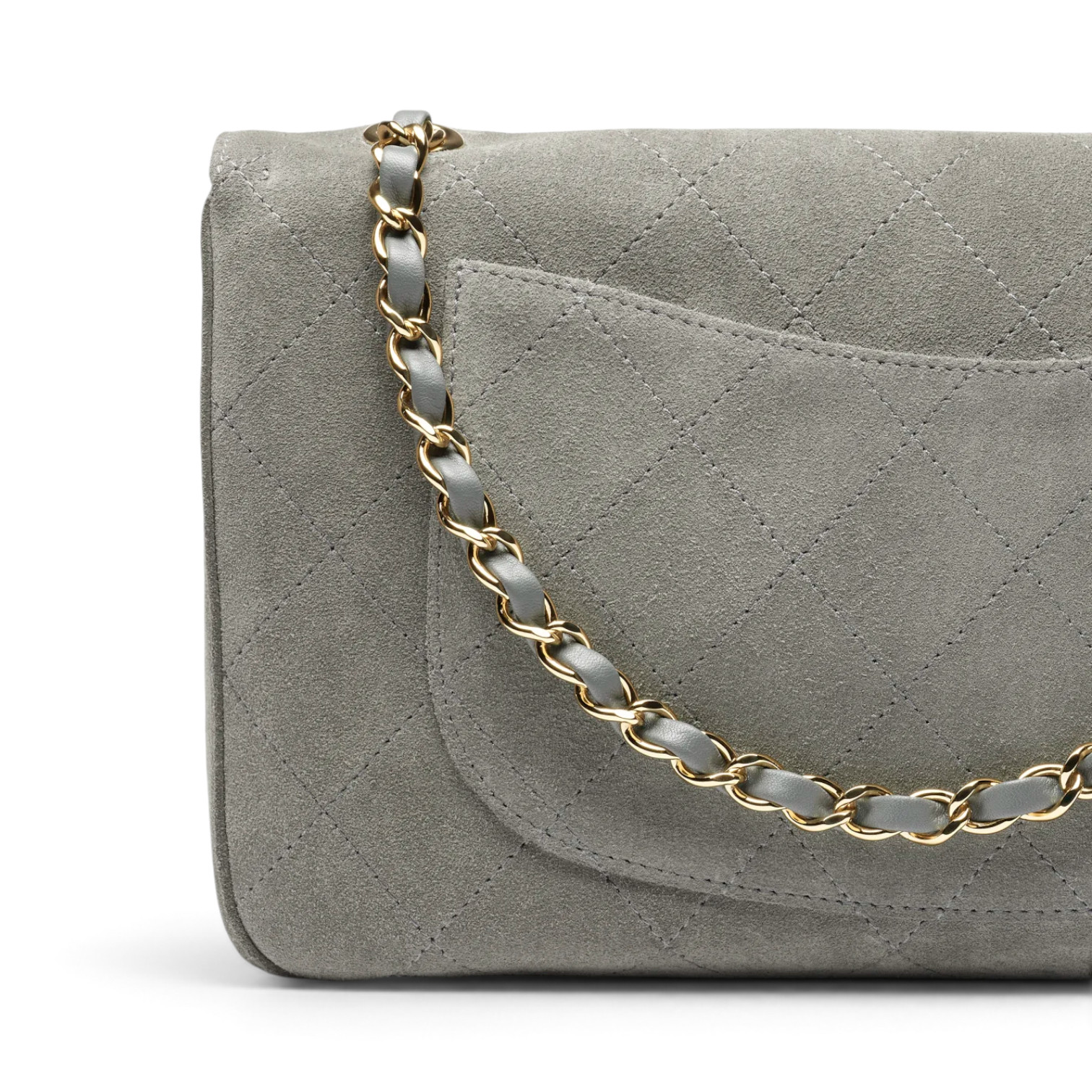 Chanel Chanel Maxi Flap Bag Suede Calfskin & Gold Metal Dark Grey – detail view in premium quality with AA+ craftsmanship