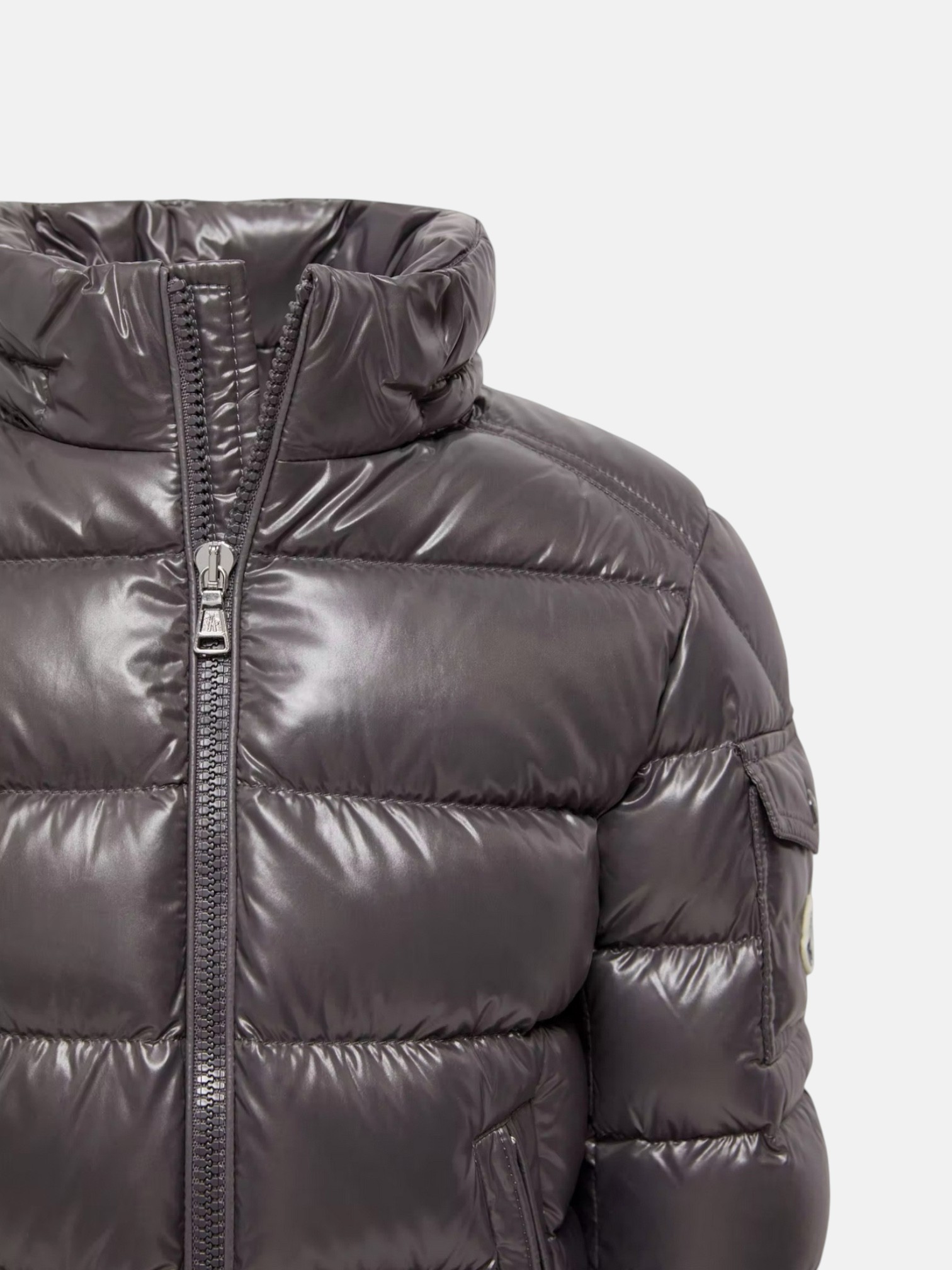 Moncler Moncler Maya Down Jacket Dark Grey – detail view in premium quality with AA+ craftsmanship