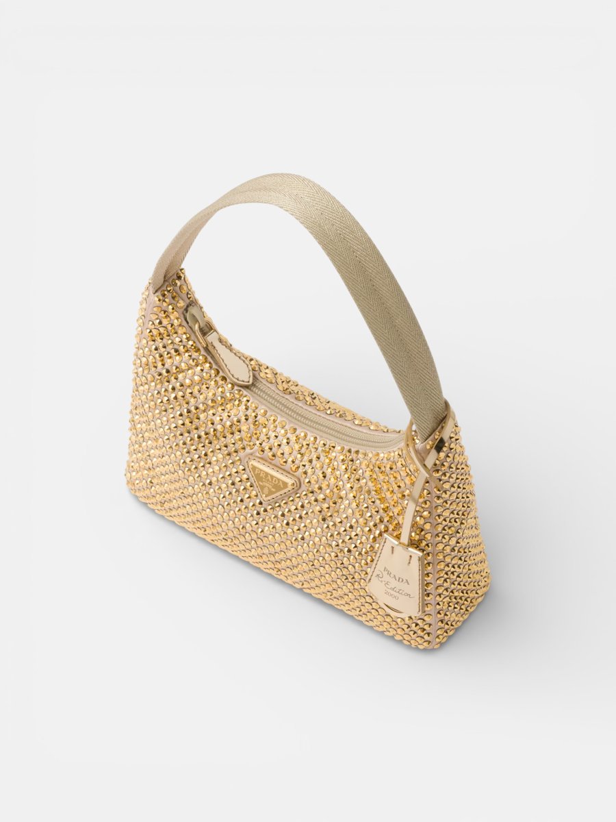 Prada Re-Edition Mini Satin Bag with Crystals Platinum - Preview