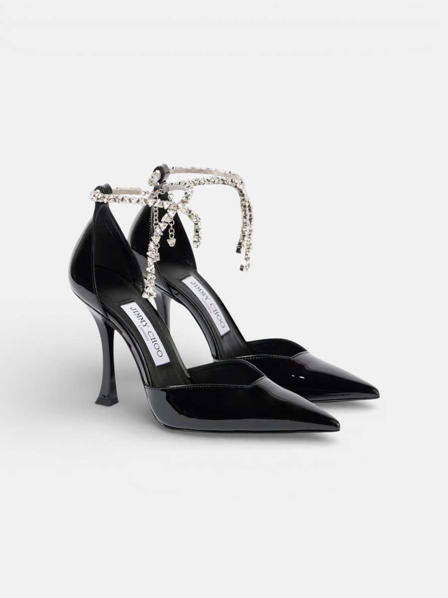 Jimmy Cho Stevie 100 Embellished Patent Leather Pumps Black