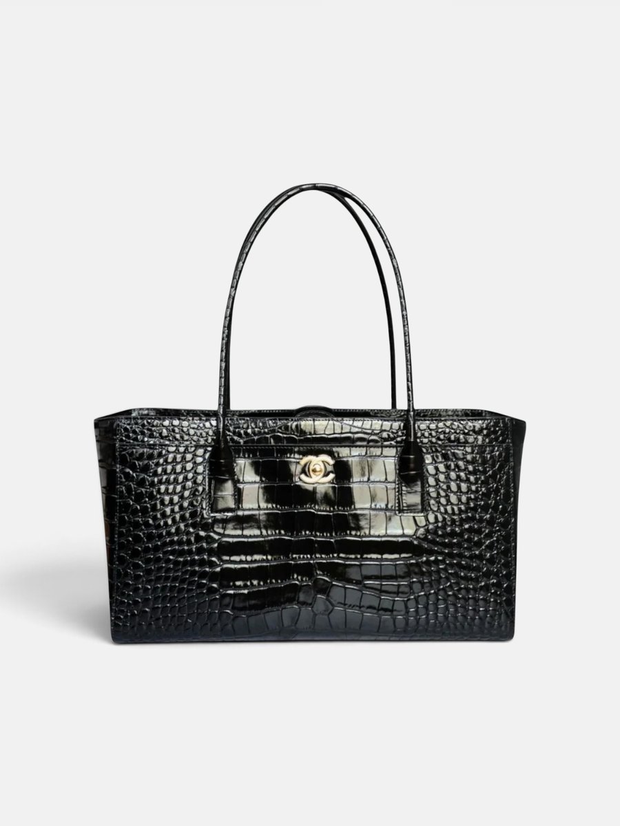 Chanel Small Tote in Crocodile Embossed Calfskin & Gold-Tone Metal Black