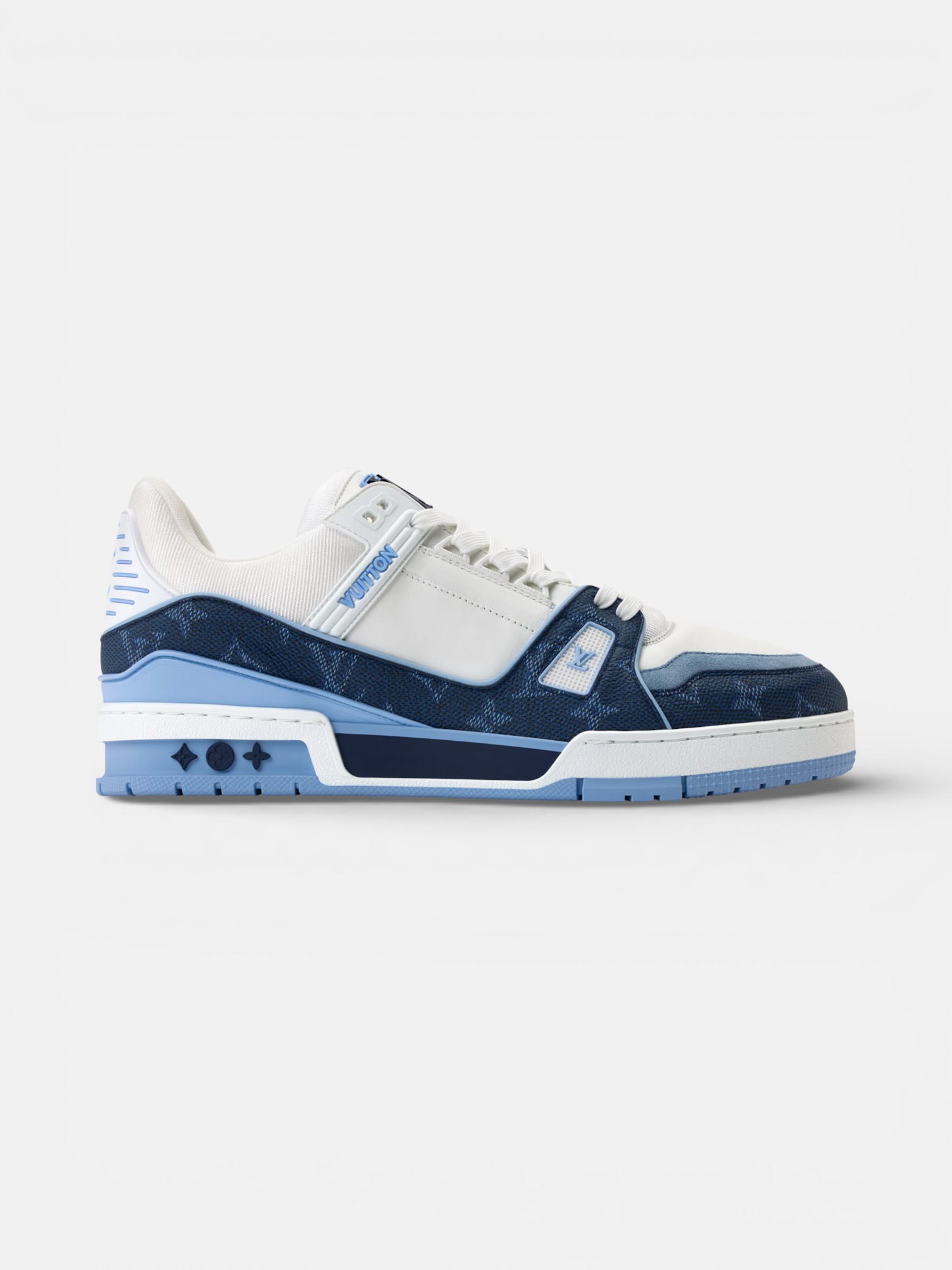 Louis Louis Vuitton Trainer White Blue – side profile view in premium quality with AA+ craftsmanship