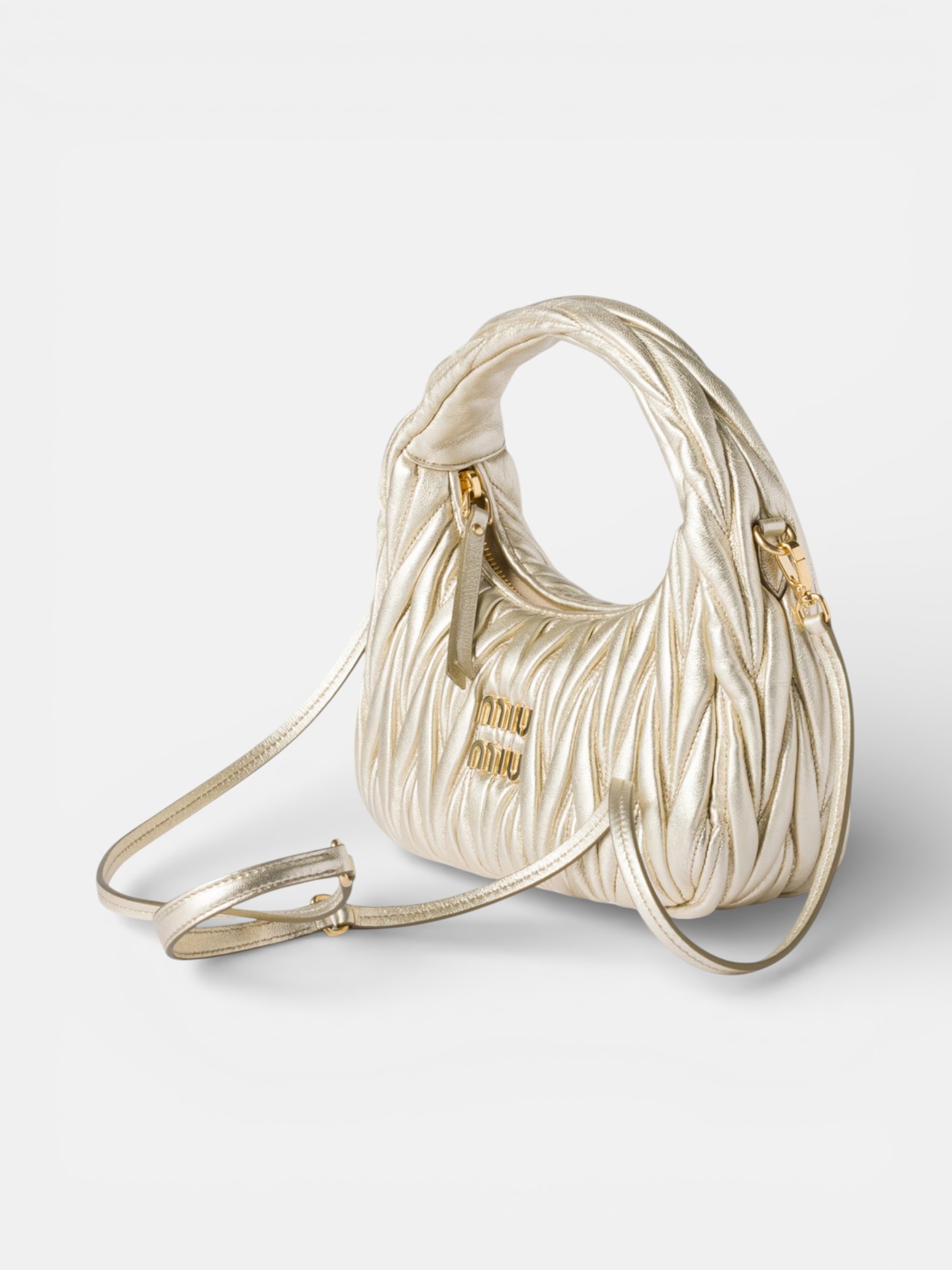 MiuMiu MiuMiu Wander Leather Bag Pyrite – side profile view in premium quality with AA+ craftsmanship