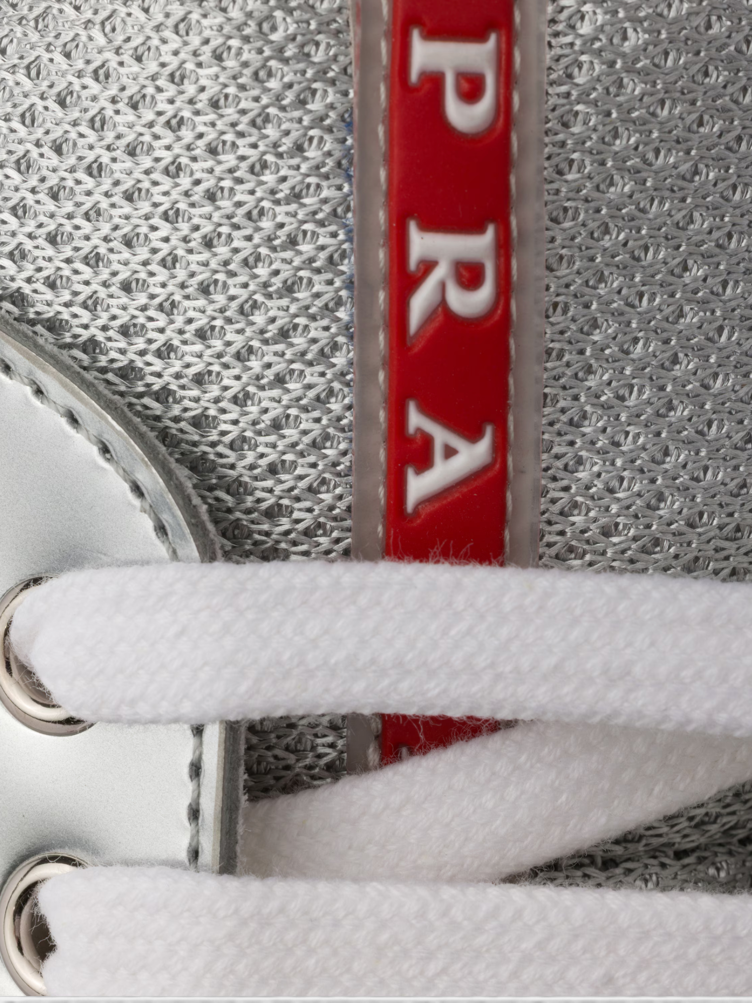 Prada Prada Cups Sneaker Silver – detail view in premium quality with AA+ craftsmanship