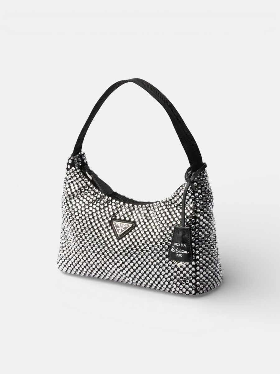 Prada Re-Edition Mini Satin Bag with Crystals Black - Preview