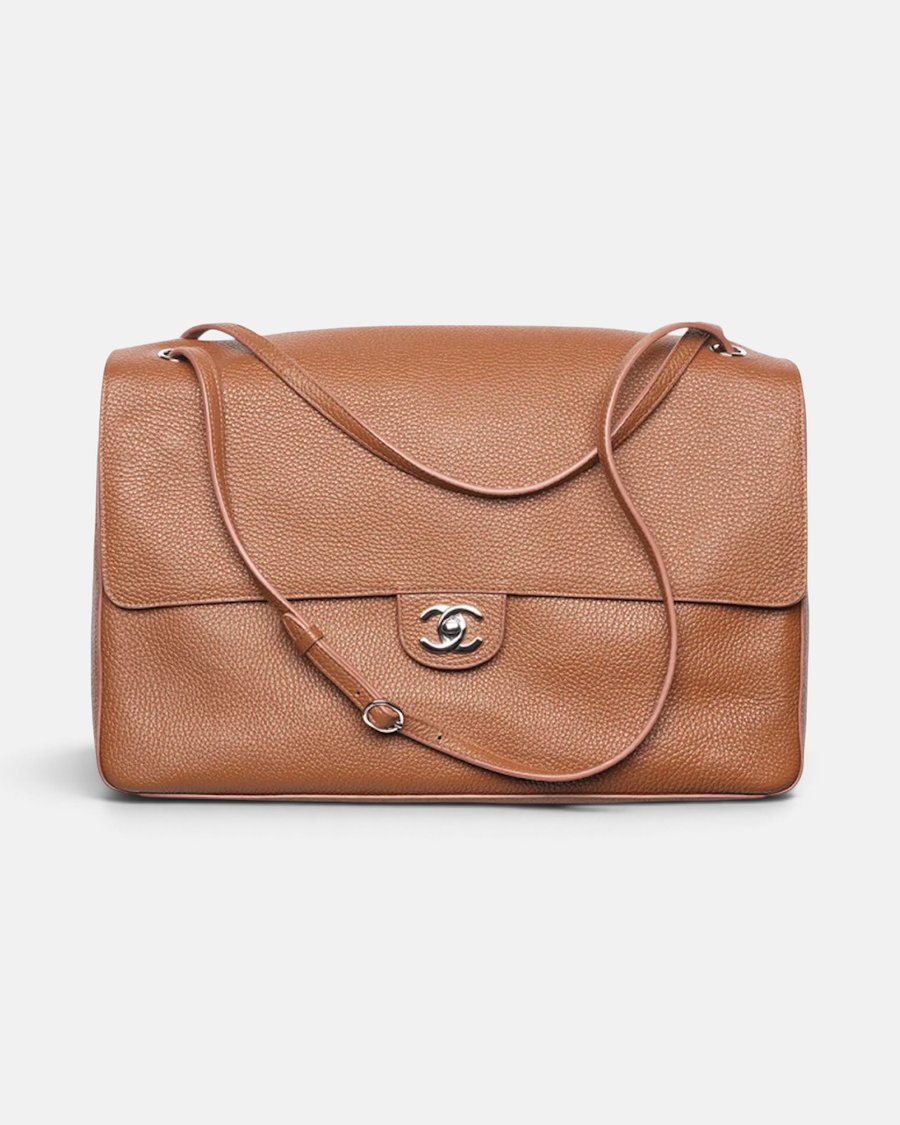 Chanel Maxi Flap Bag Grained Calfskin & Silver-Metal Camel - Preview