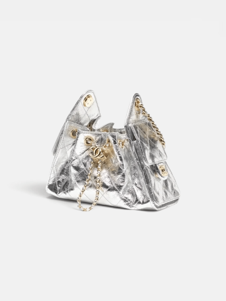 Chanel 25 Mini Handbag Metallic Calfskin in Silver