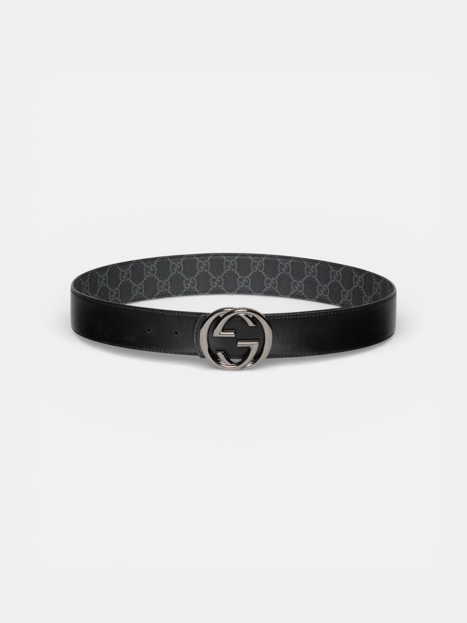 Gucci Gucci Reversible Belt with Interlocking G Buckle Black Supreme Leather – back view in premium quality with AA+ craftsmanship