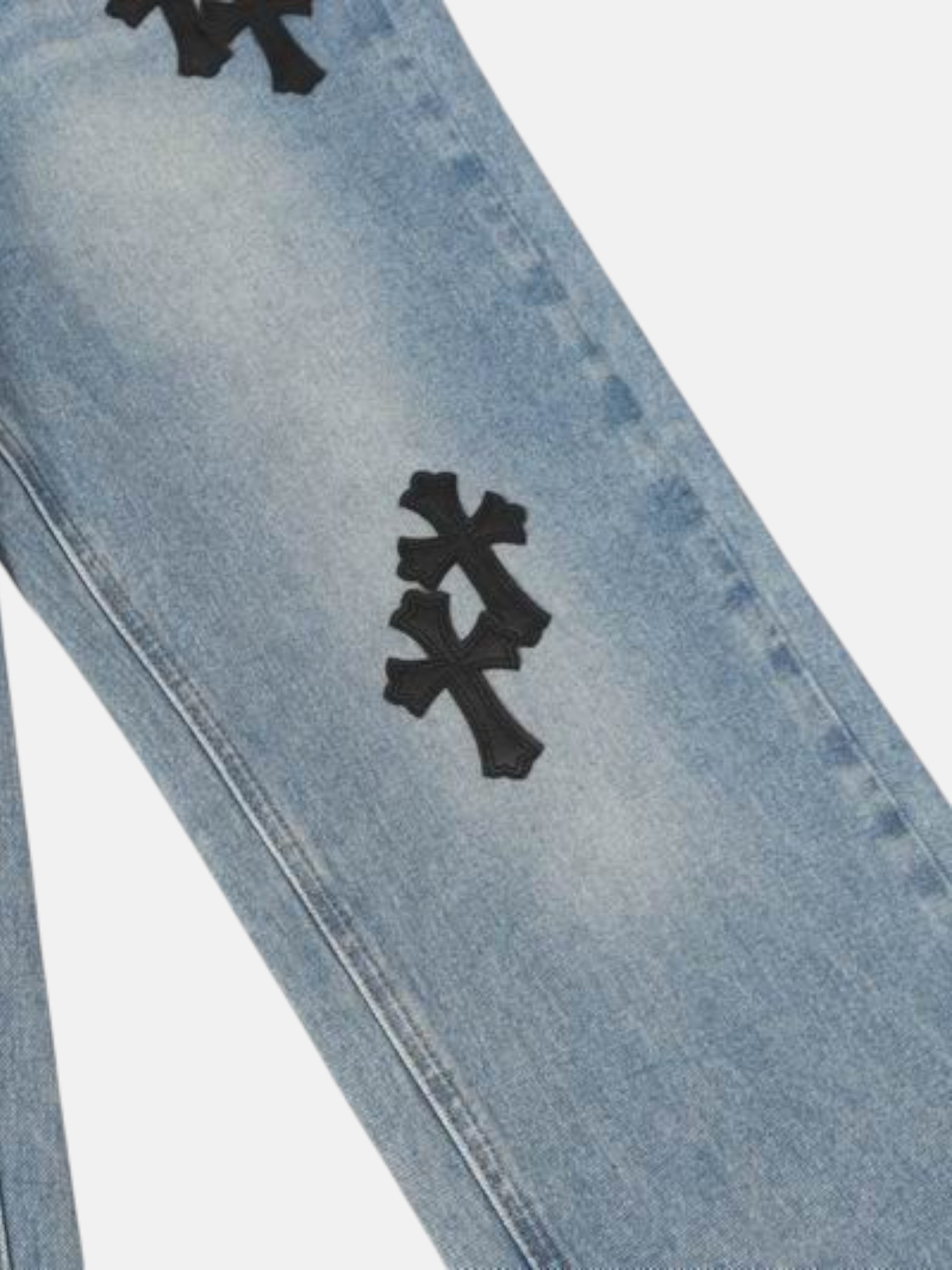 Chrome Chrome Hearts Minimal Cross Jeans Light Blue – detail view in premium quality with AA+ craftsmanship