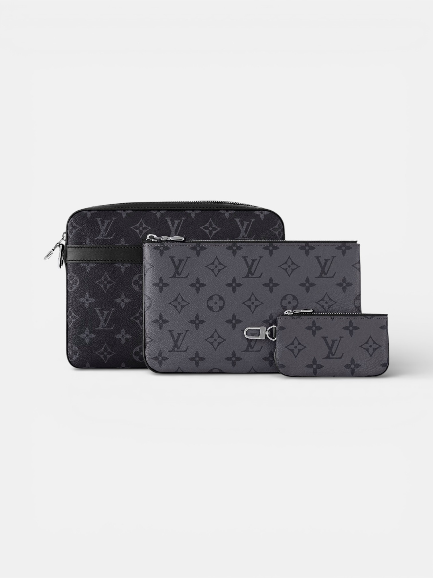 Louis Louis Vuitton Trio Messenger Bag Monogram Eclipse – detail view in premium quality with AA+ craftsmanship