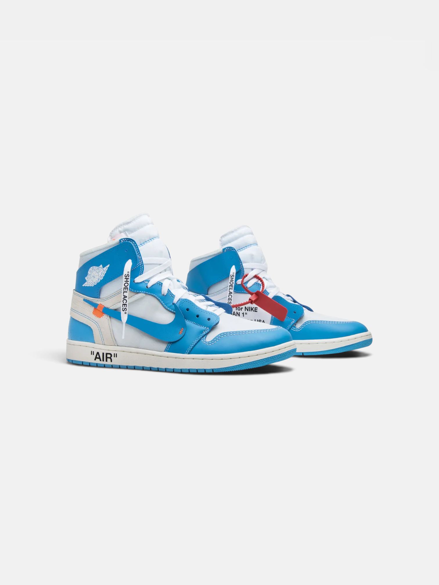 Off-White Off-White x Air Jordan 1 Retro High UNC – detail view in premium quality with AA+ craftsmanship