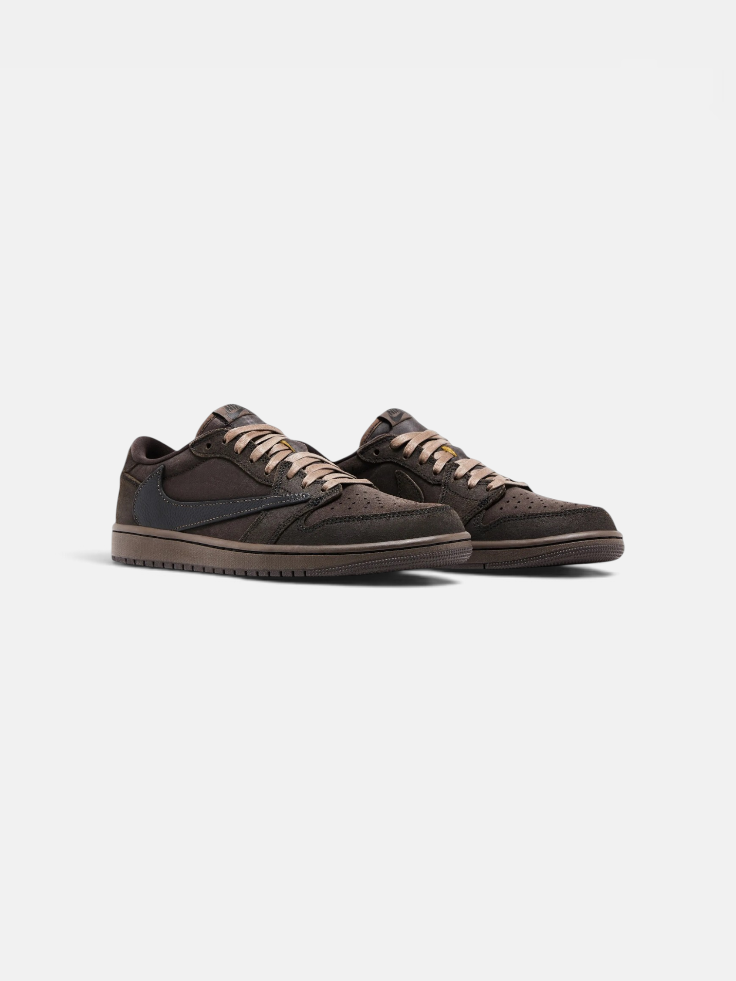 Jordan Jordan 1 Low Travis Scott Velvet Brown – detail view in premium quality with AA+ craftsmanship