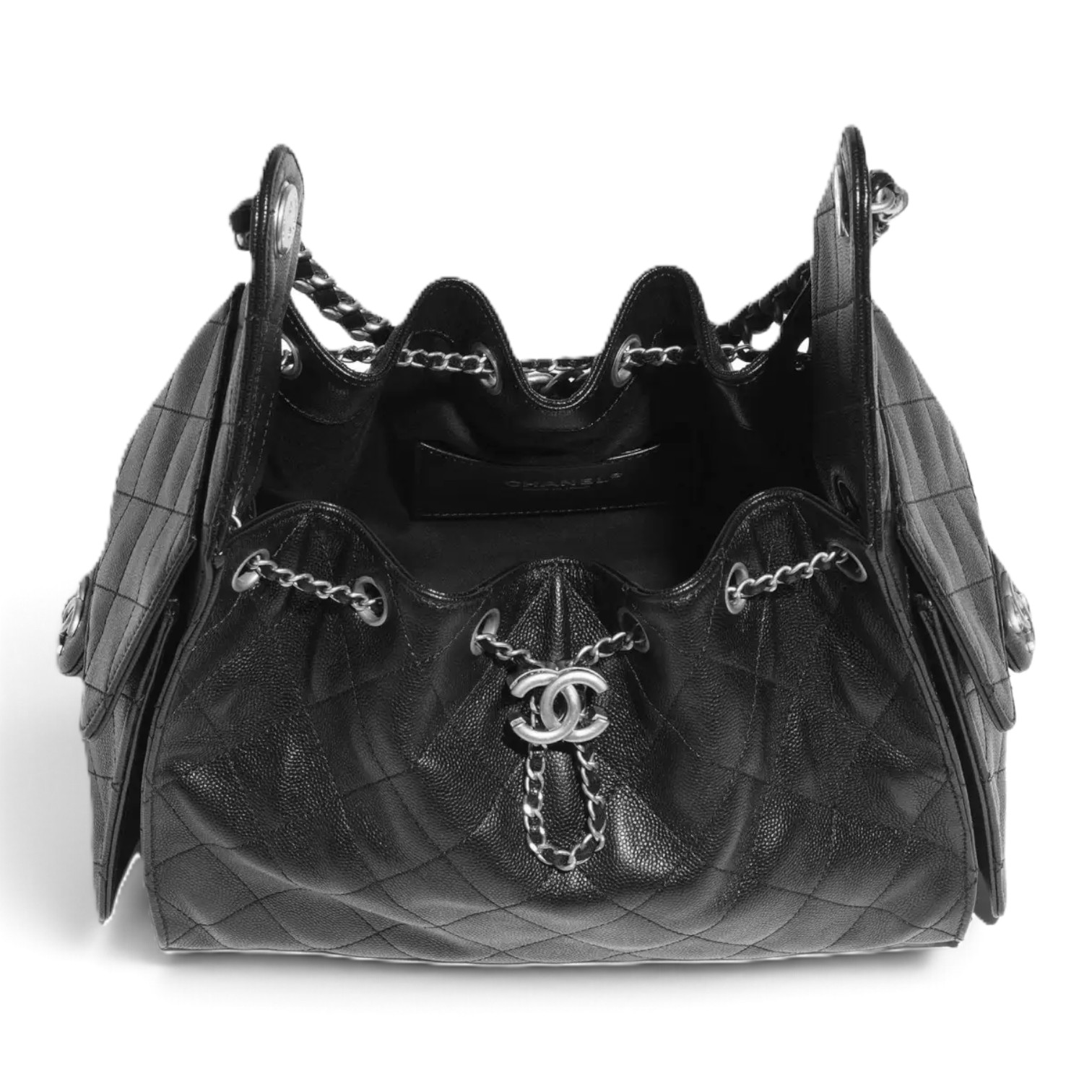 Chanel Chanel 25 Small Handbag Grained Calfskin & Silver-Tone Metal Black – detail view in premium quality with AA+ craftsmanship