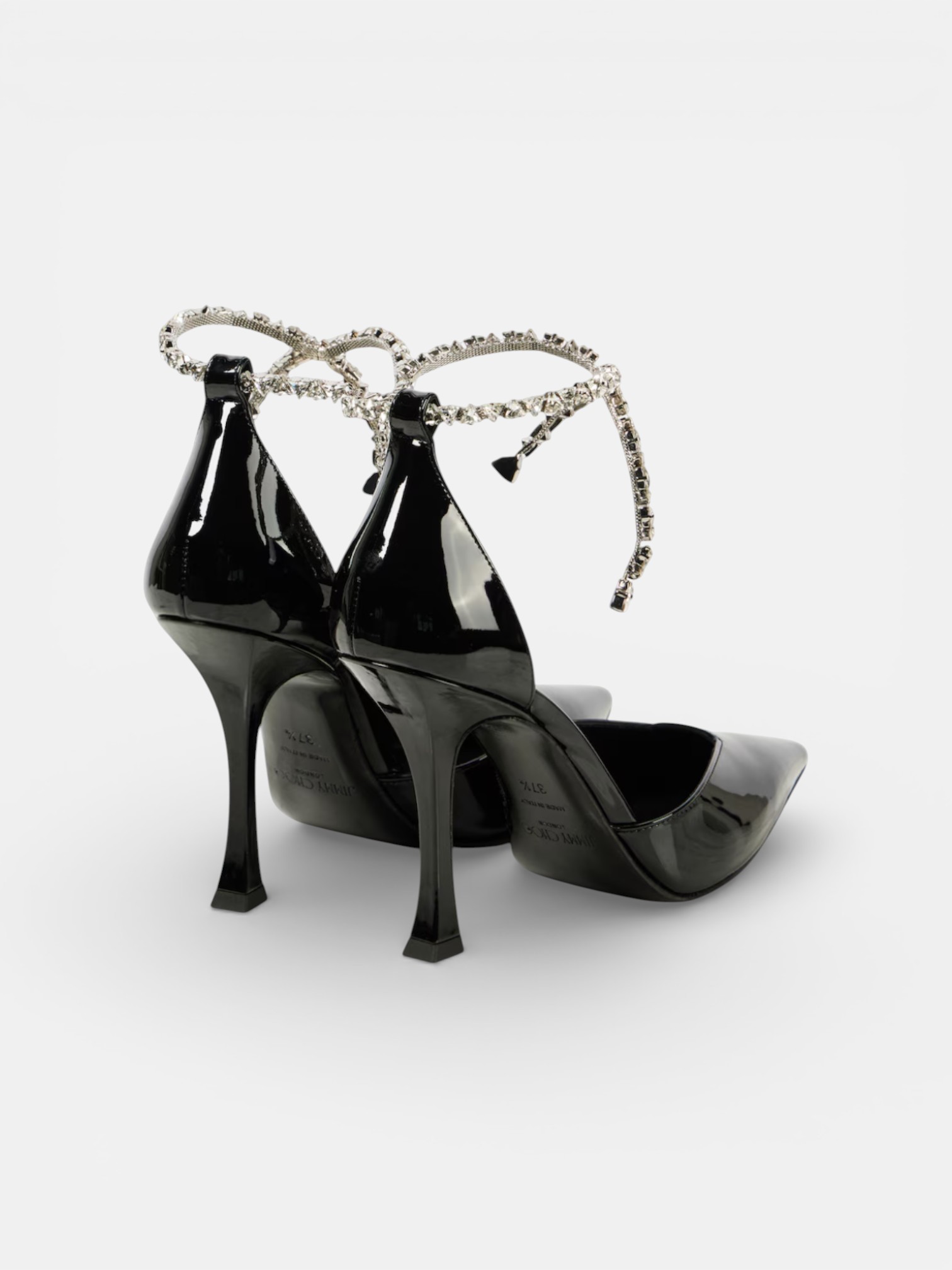 Jimmy Jimmy Cho Stevie 100 Embellished Patent Leather Pumps Black – side profile view in premium quality with AA+ craftsmanship