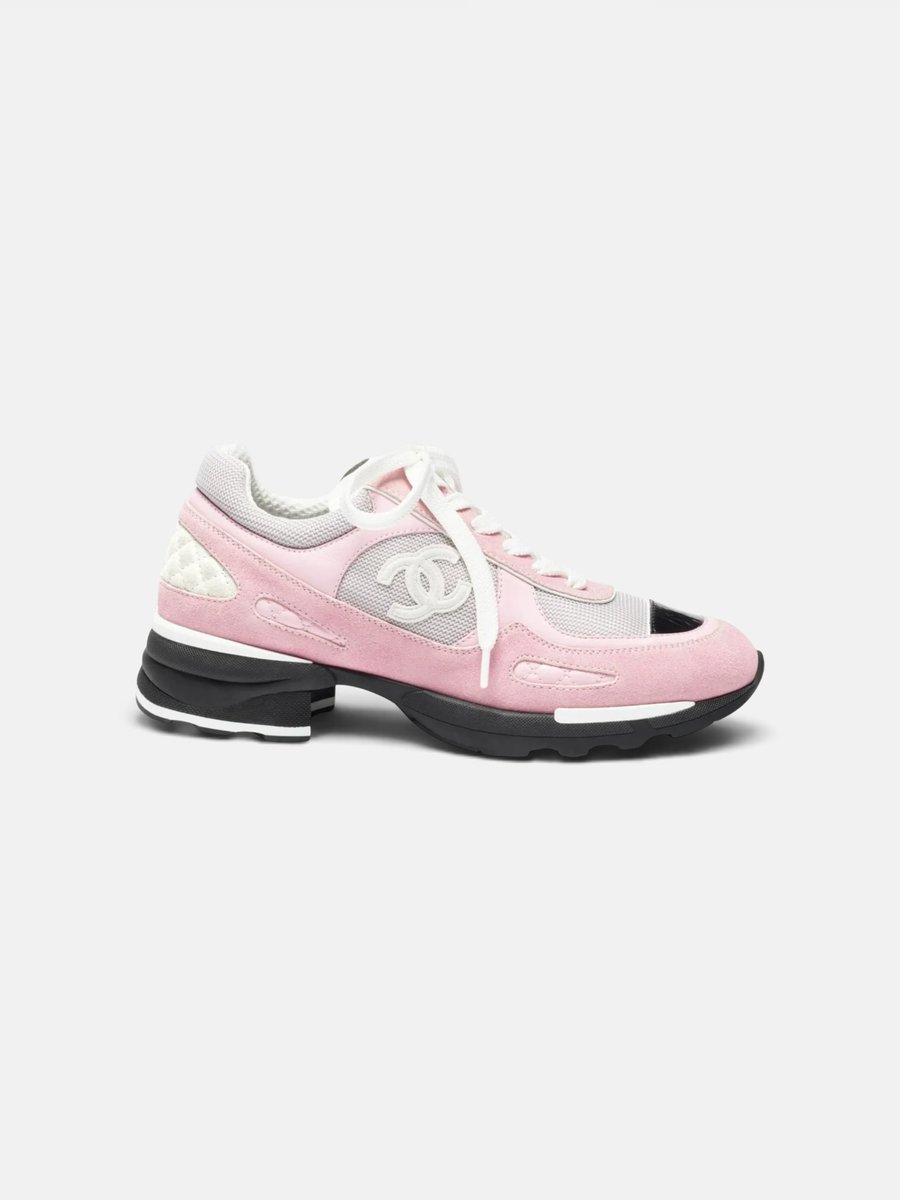 Chanel Sneakers Mixed Fibers Suede Calfskin & Calfskin Pink