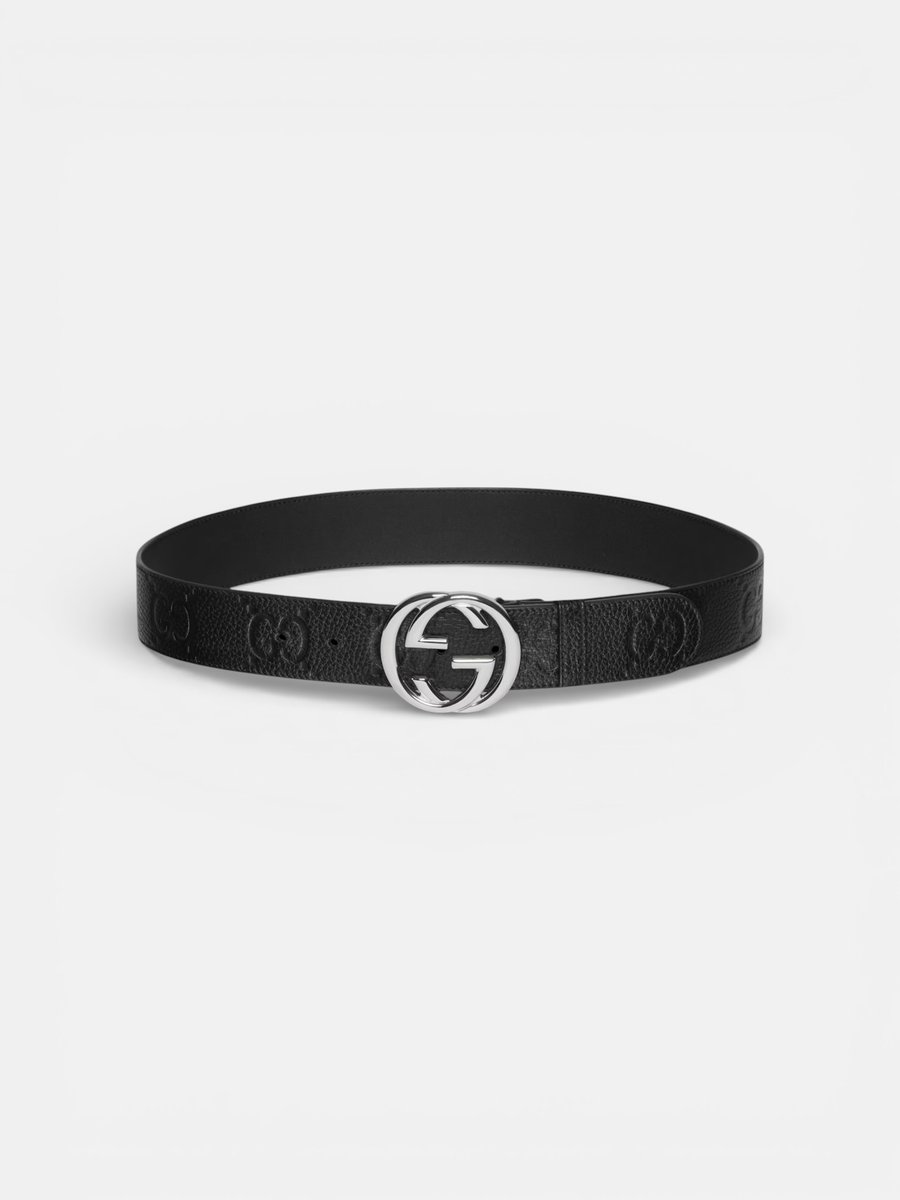 Gucci Wide Belt with Interlocking G Buckle Black Leather