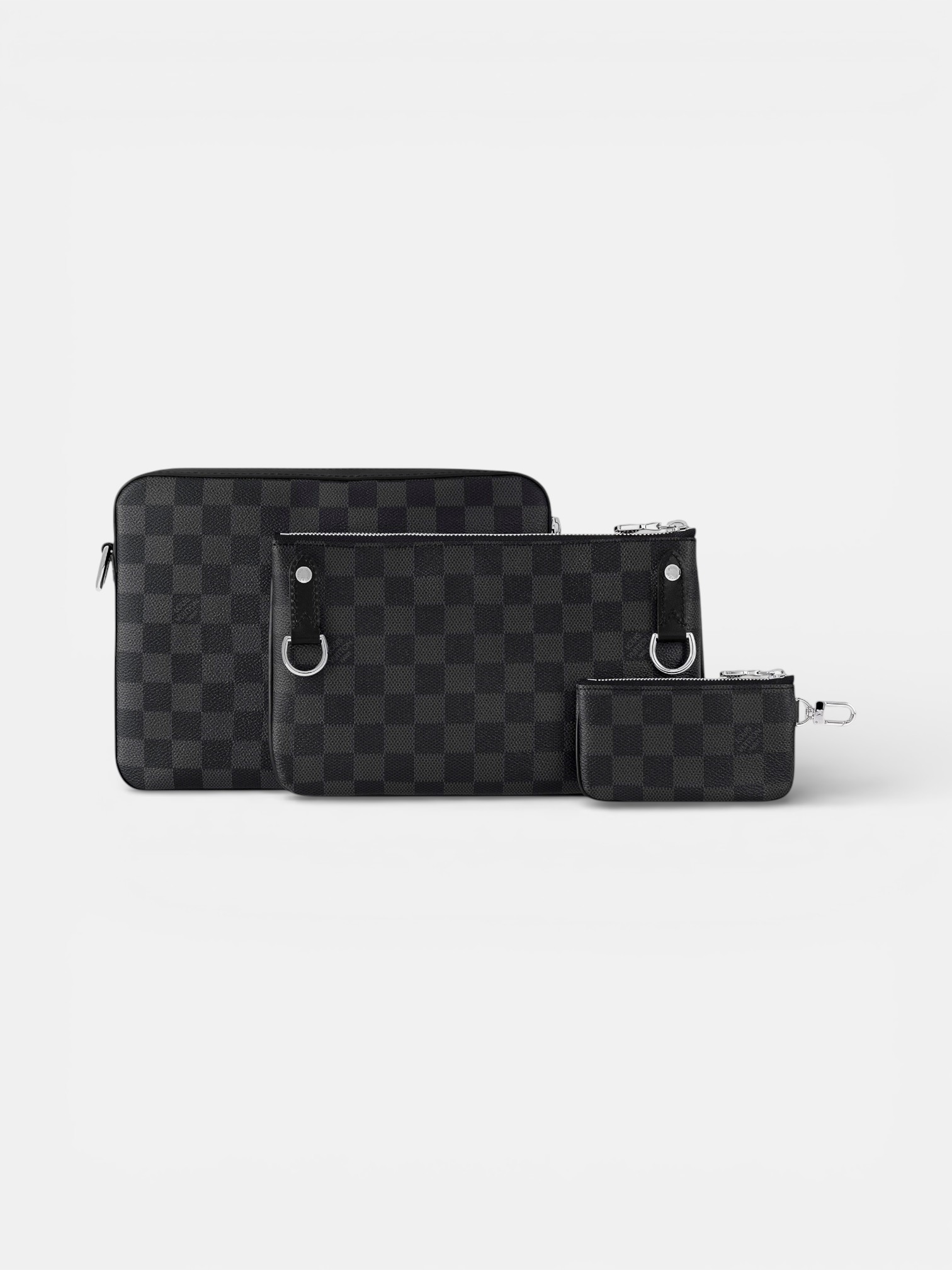 Louis Louis Vuitton Trio Messenger Bag Damier Graphite – close-up detail view in premium quality with AA+ craftsmanship
