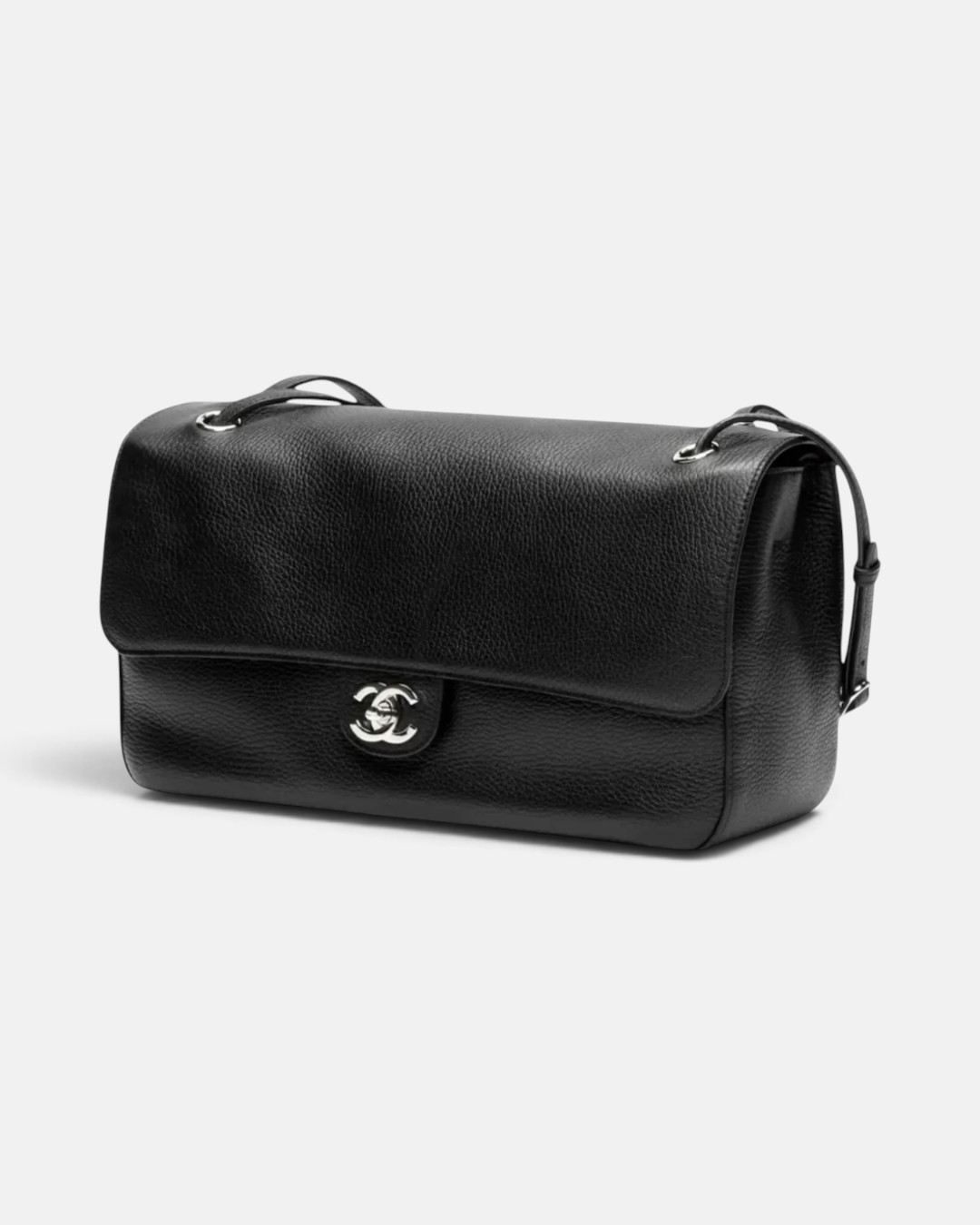 Chanel Chanel Maxi Flap Bag Black Grained Calfskin & Silver Metal – back view in premium quality with AA+ craftsmanship
