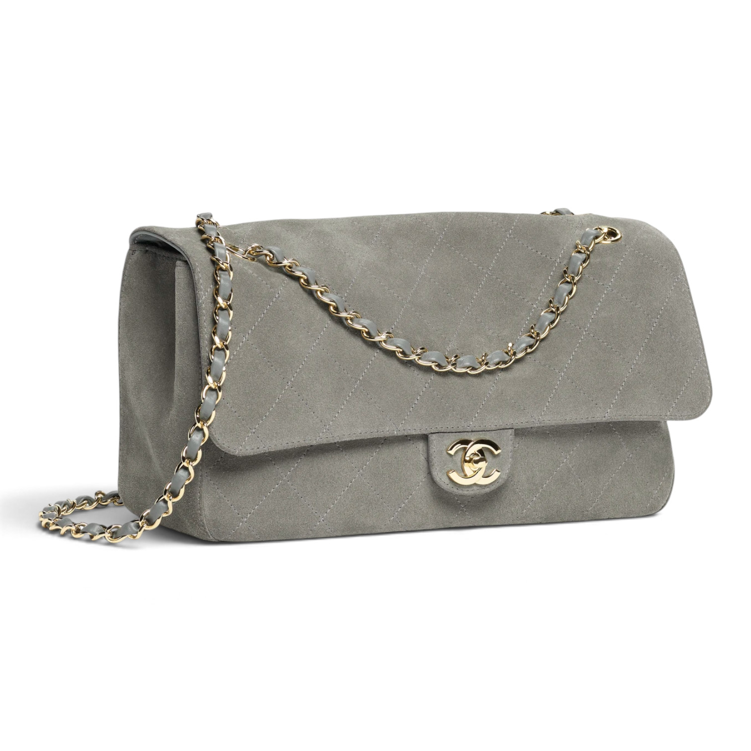 Chanel Chanel Maxi Flap Bag Suede Calfskin & Gold Metal Dark Grey – close-up detail view in premium quality with AA+ craftsmanship