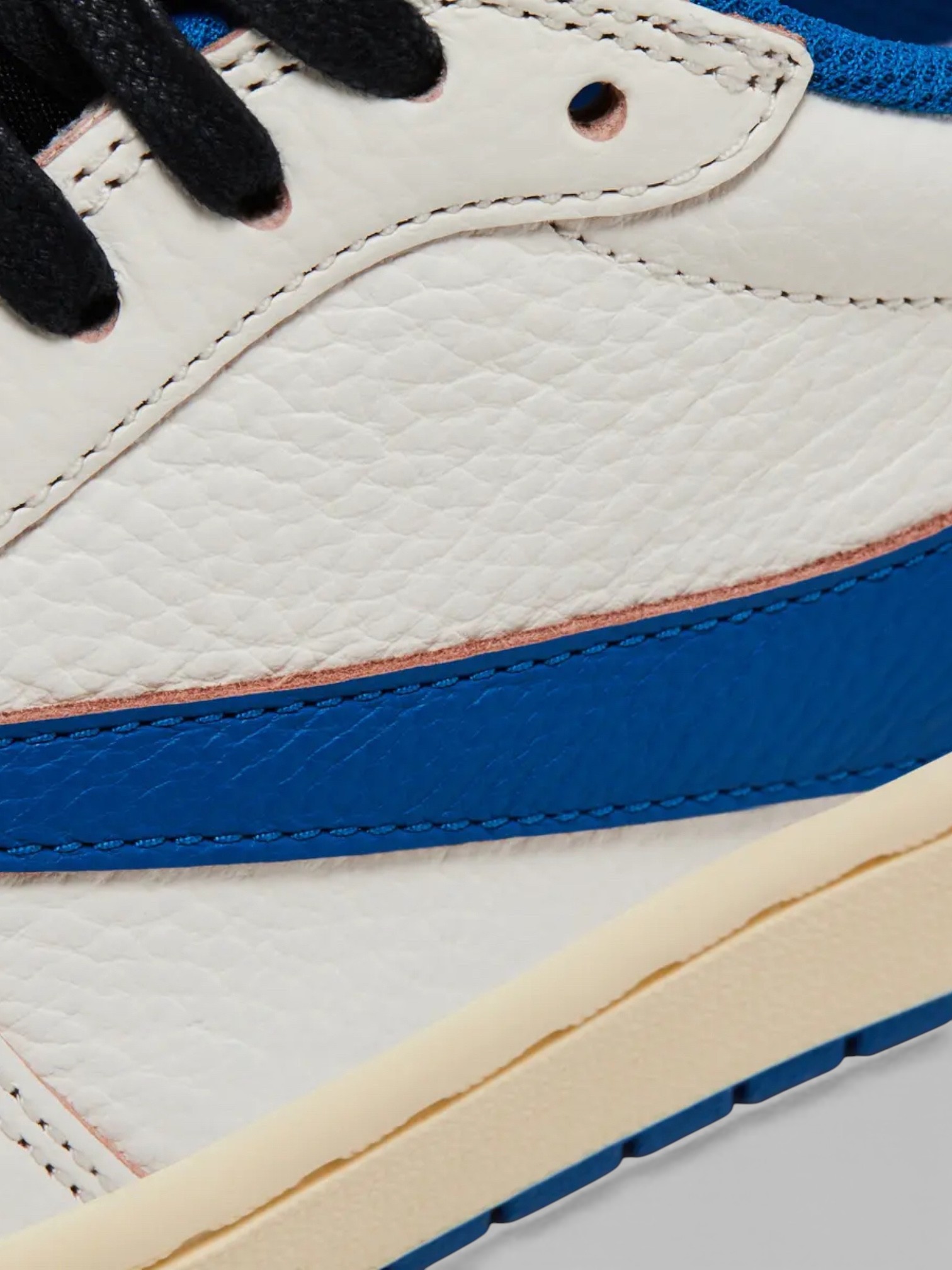 Jordan Jordan 1 Travis Scott Low OG SP Sail Military Blue – detail view in premium quality with AA+ craftsmanship