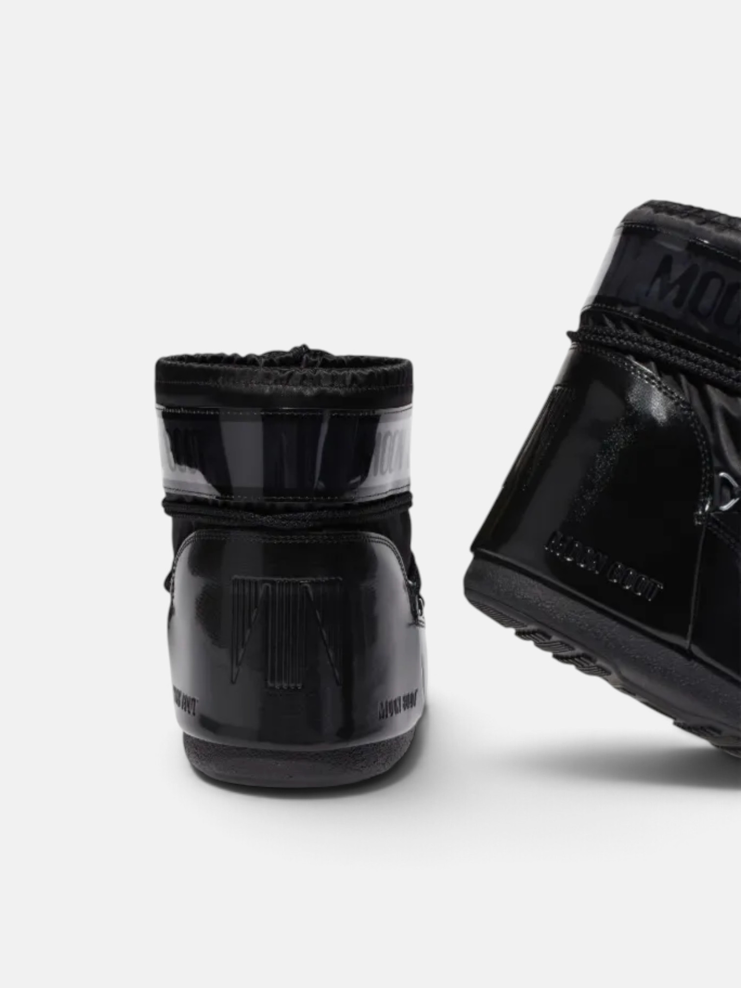 Moon Moon Boot Icon Low Glance Satin Boots Black – back view in premium quality with AA+ craftsmanship