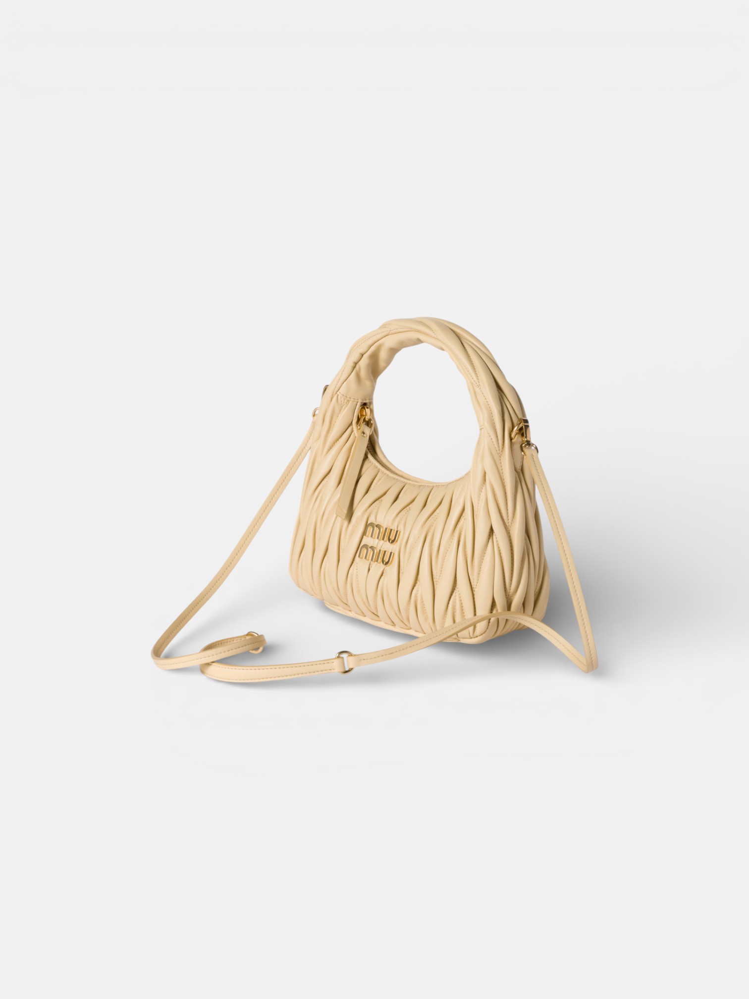 MiuMiu MiuMiu Wander Leather Bag Vanilla – side profile view in premium quality with AA+ craftsmanship