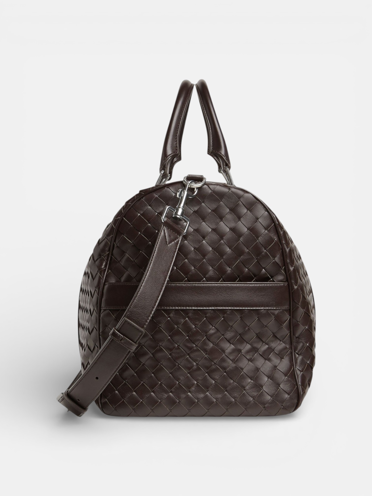 Bottega Bottega Veneta Intrecciato Cabin Duffle Chocolate – close-up detail view in premium quality with AA+ craftsmanship