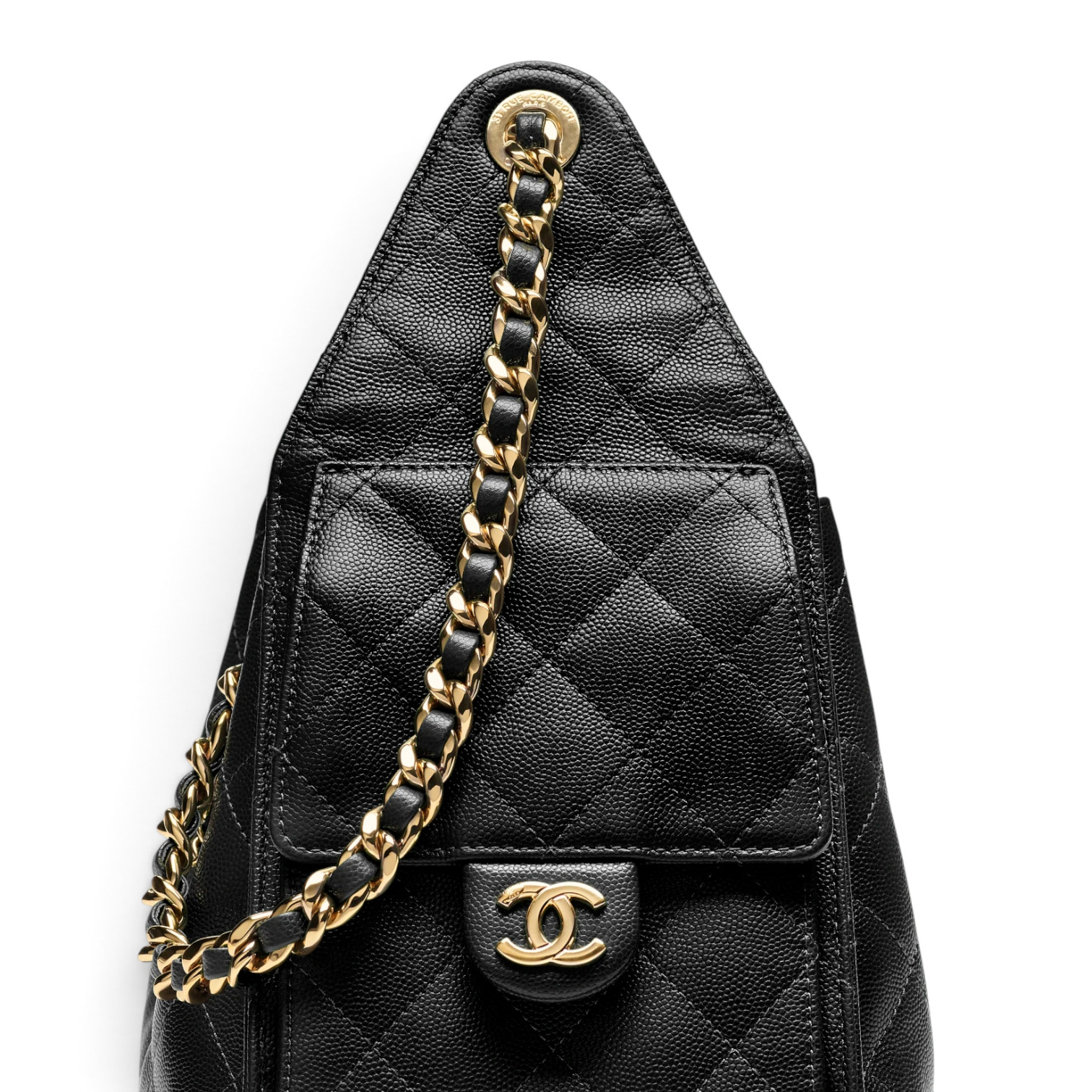 Chanel Chanel 25 Small Handbag Grained Calfskin & Gold-Tone Metal Black – detail view in premium quality with AA+ craftsmanship