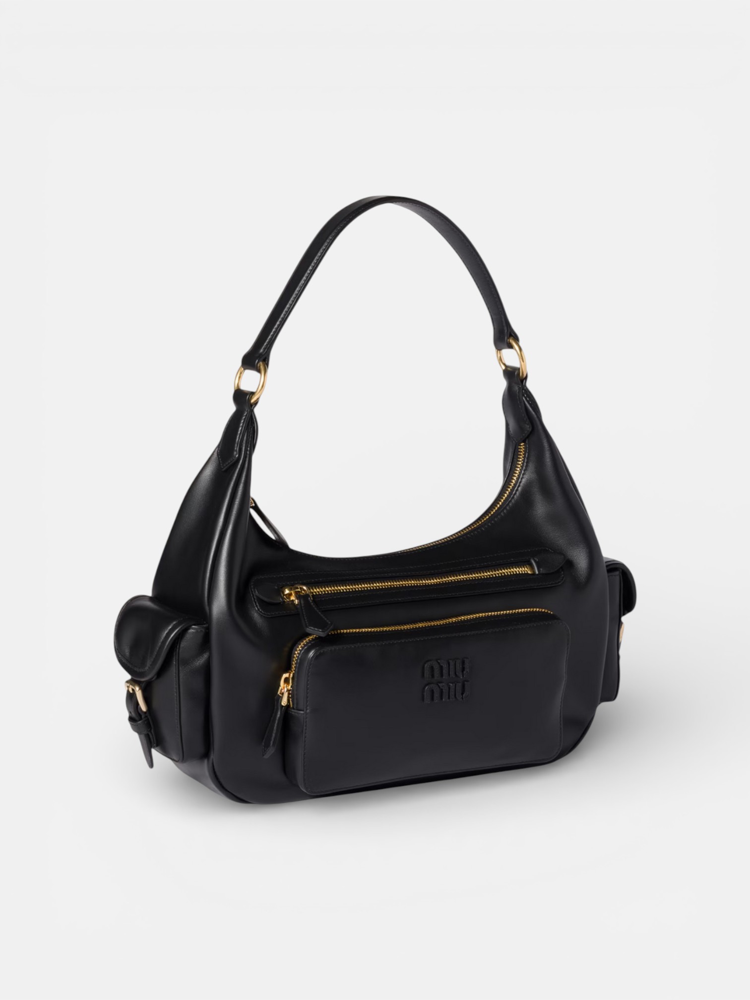 MiuMiu MiuMiu Nappa Leather Pocket Bag Black – side profile view in premium quality with AA+ craftsmanship
