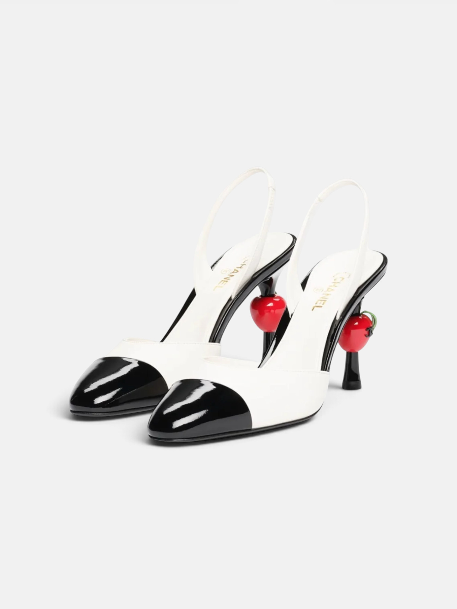 Chanel Chanel Slingbacks Lambskin & Patent Calfskin´ White/Black – side profile view in premium quality with AA+ craftsmanship
