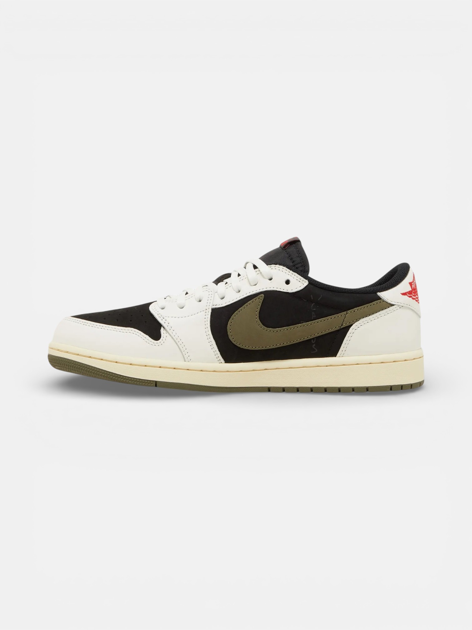 Jordan Jordan 1 Retro Low OG SP Travis Scott Olive – close-up detail view in premium quality with AA+ craftsmanship