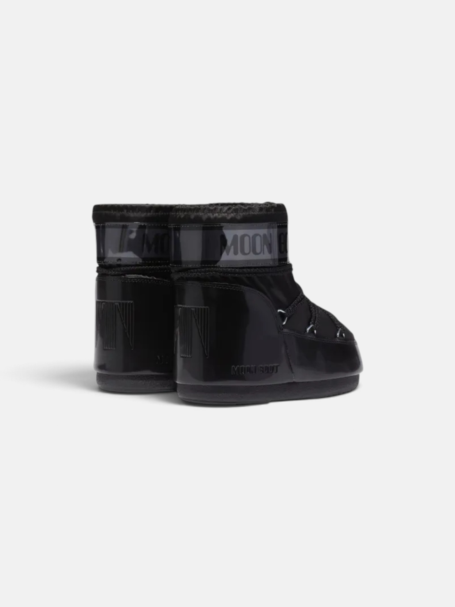 Moon Moon Boot Icon Low Glance Satin Boots Black – side profile view in premium quality with AA+ craftsmanship
