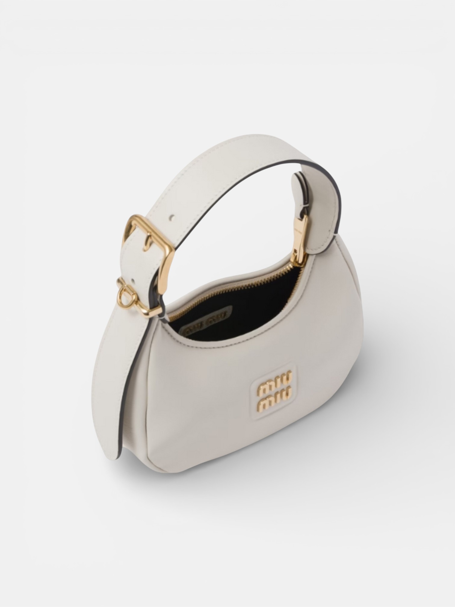 MiuMiu MiuMiu Half-Moon Leather Bag White – close-up detail view in premium quality with AA+ craftsmanship
