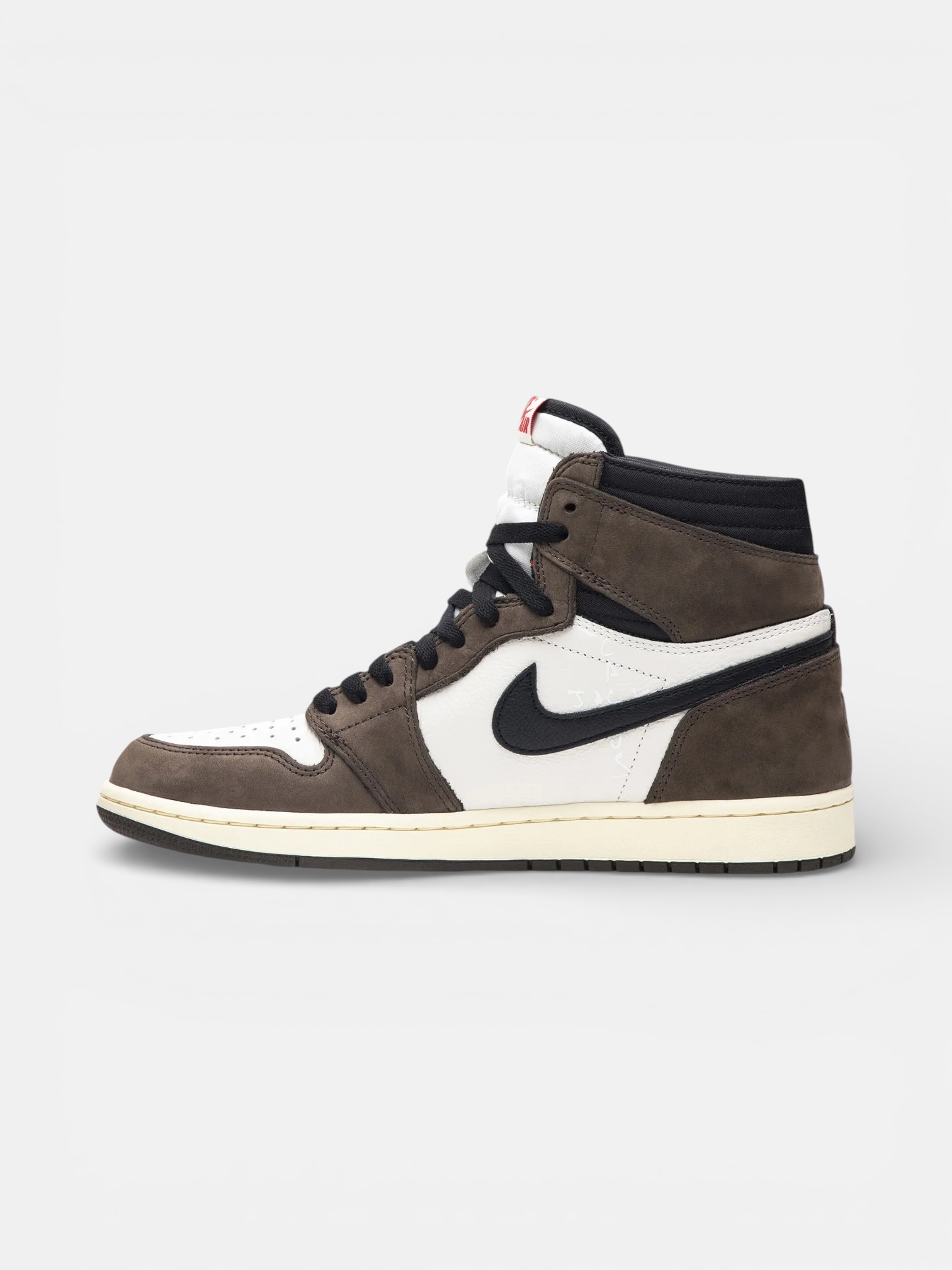 Jordan Jordan 1 Retro High OG SP Travis Scott Mocha – close-up detail view in premium quality with AA+ craftsmanship